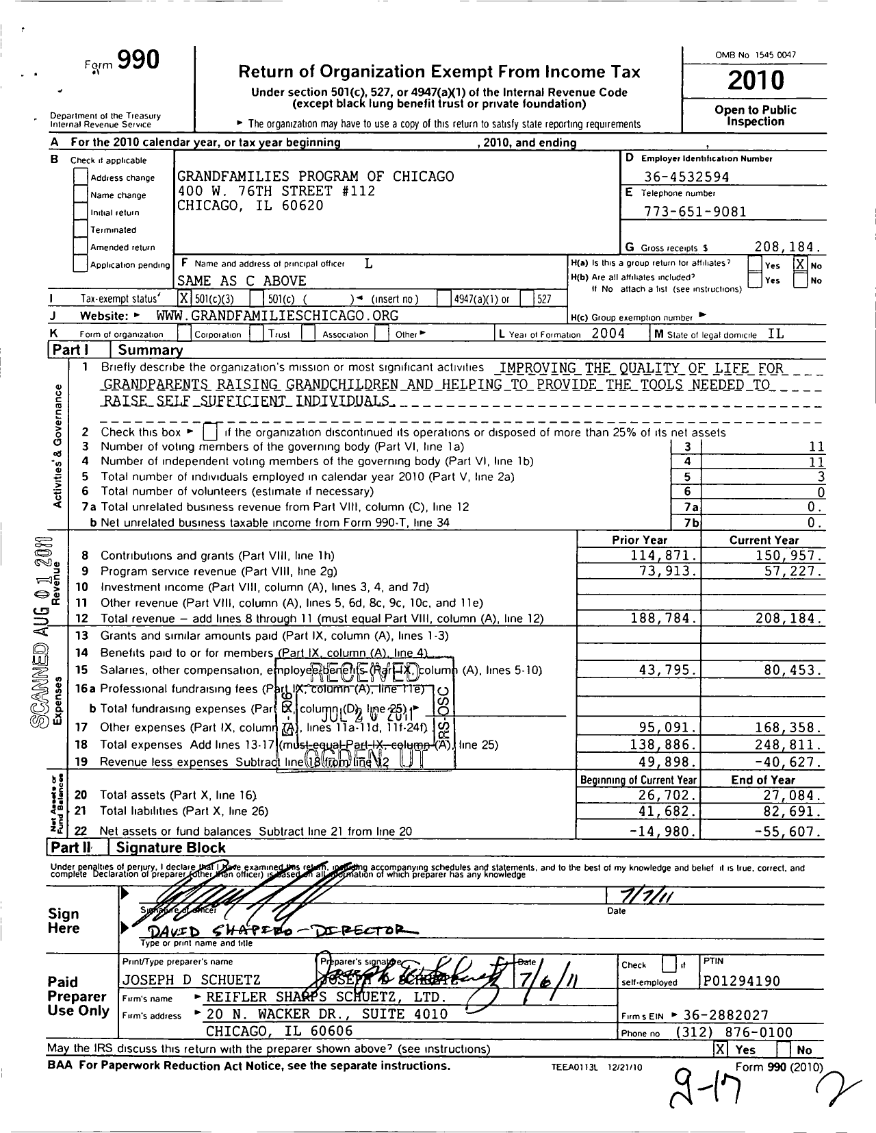 Image of first page of 2010 Form 990 for Grandfamilies Families Program of Chicago