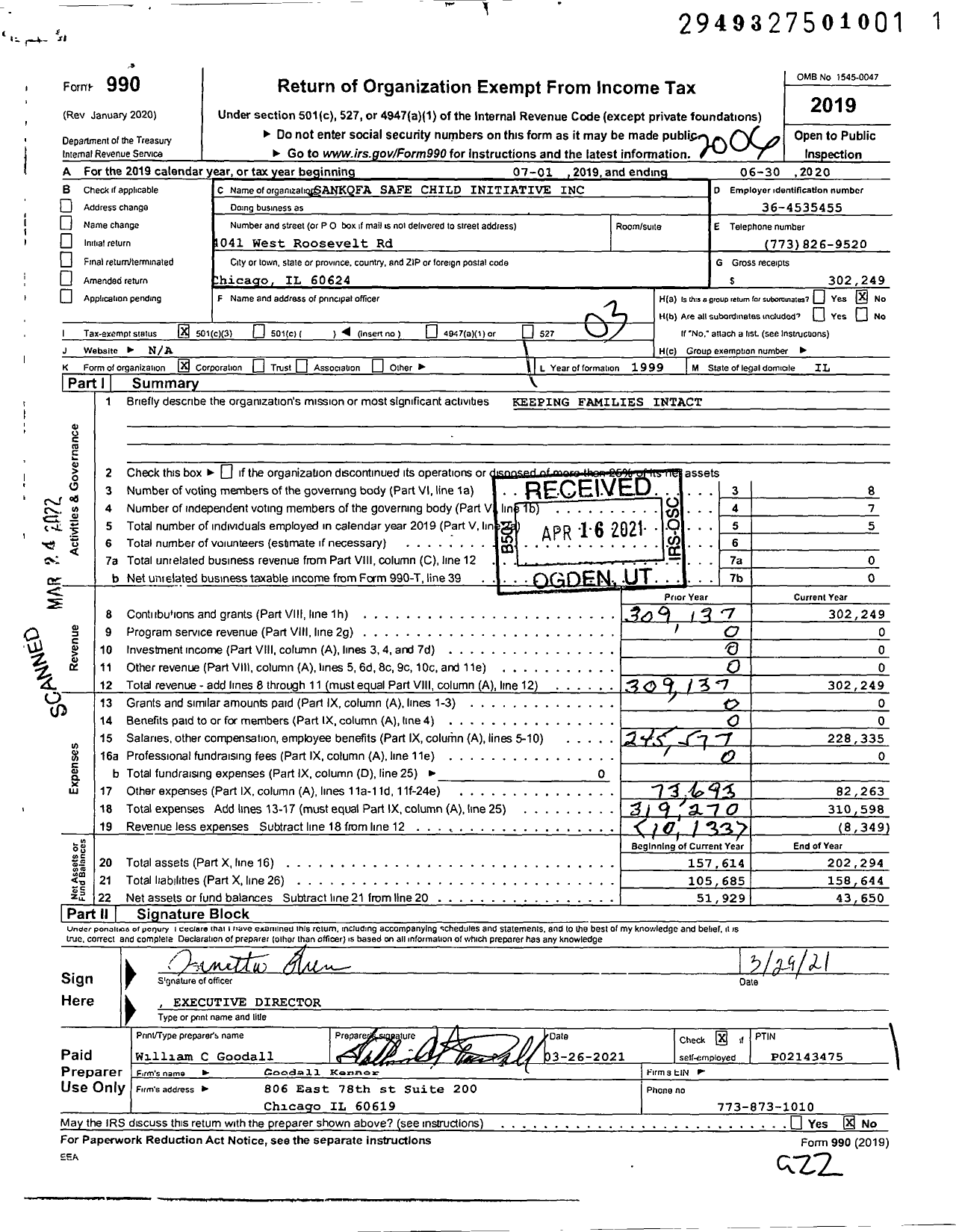 Image of first page of 2019 Form 990 for Sankofa Safe Child Initiative