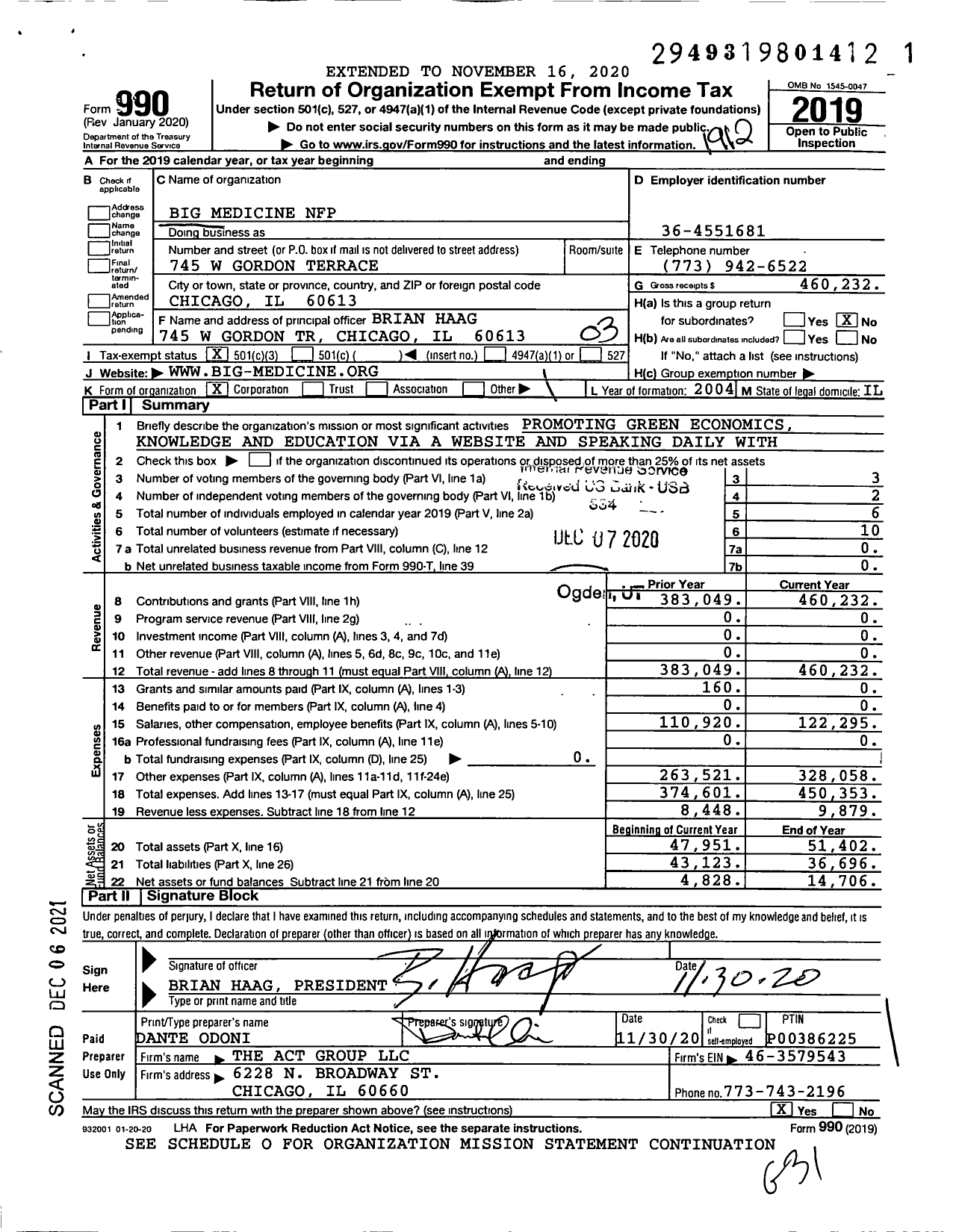 Image of first page of 2019 Form 990 for Big Medicine NFP