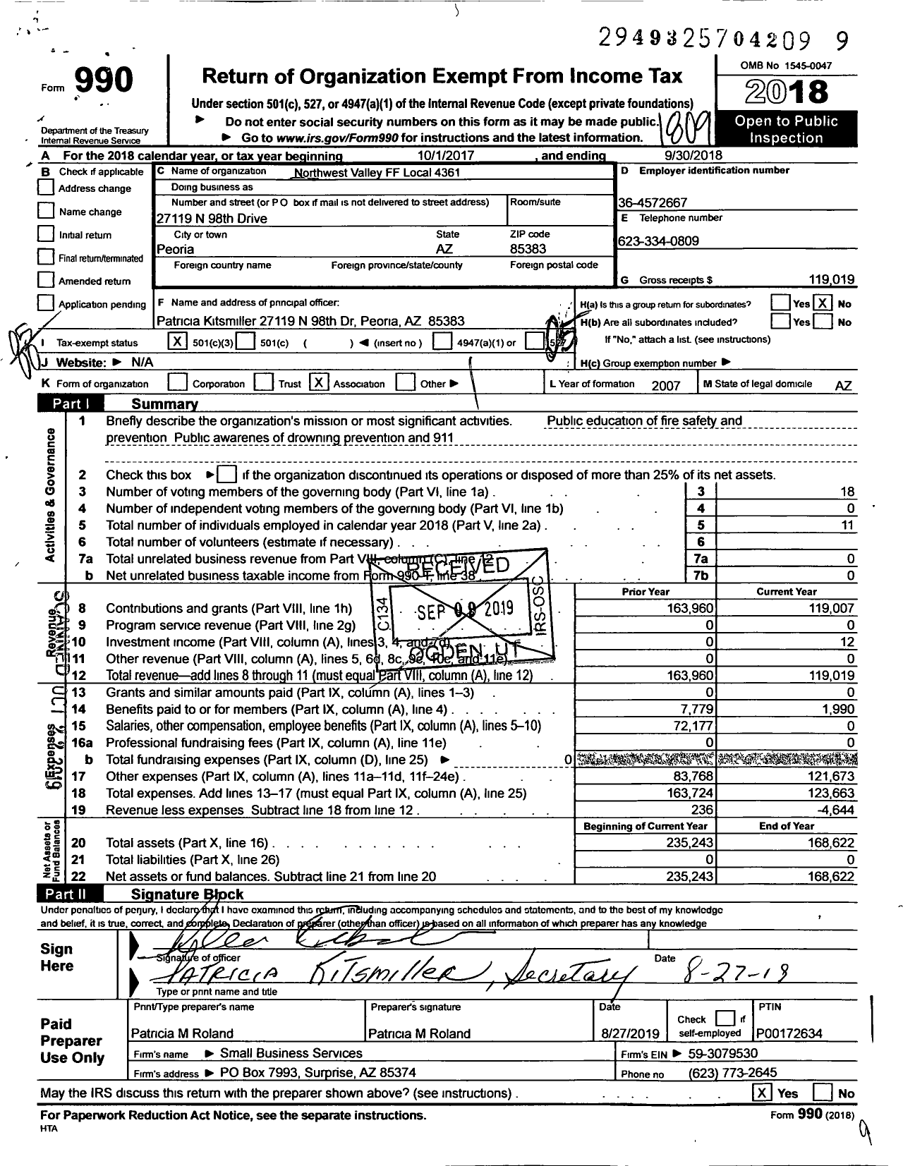 Image of first page of 2017 Form 990O for International Association of Fire Fighters - L4361 Northwest Valley Fire Fighter