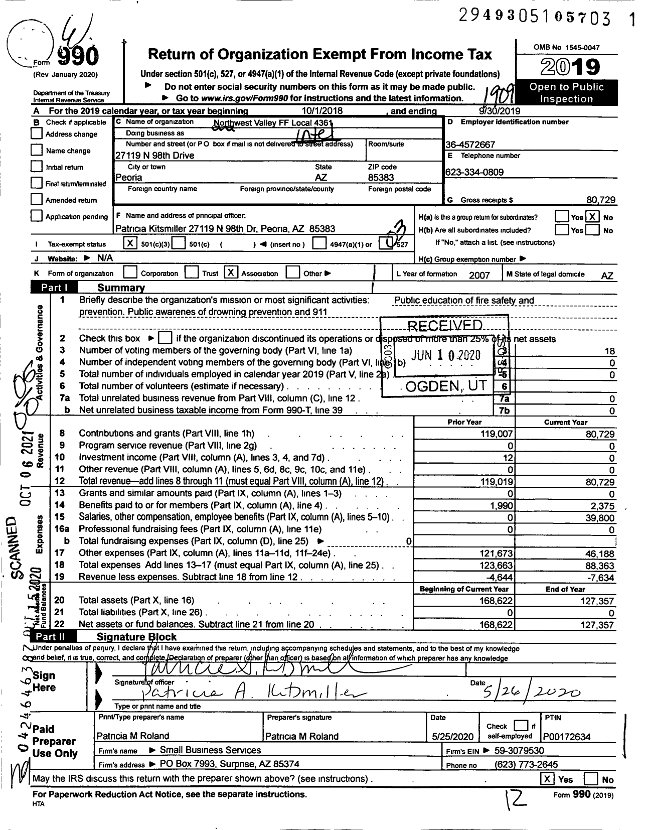 Image of first page of 2018 Form 990O for International Association of Fire Fighters - L4361 Northwest Valley Fire Fighter