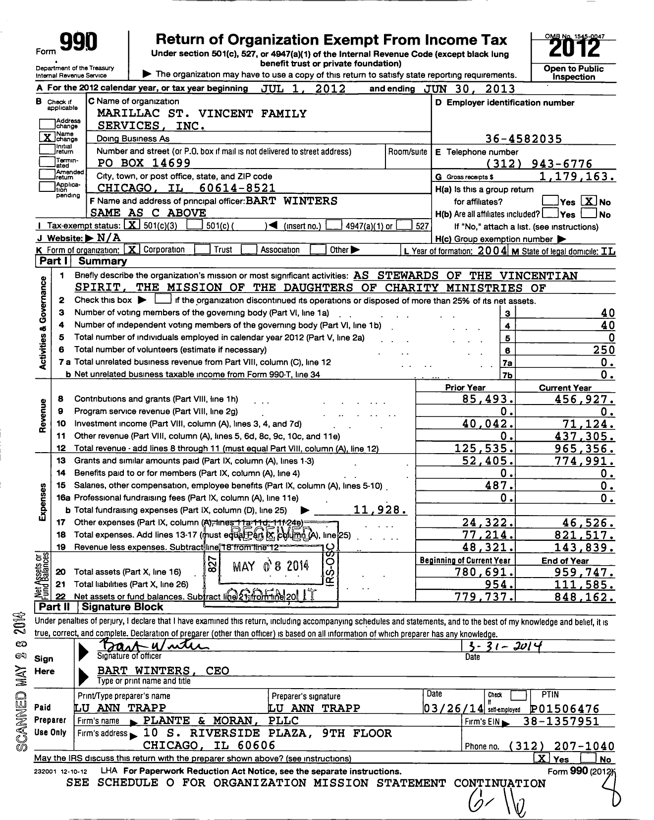 Image of first page of 2012 Form 990 for MSVFS Holding Entity