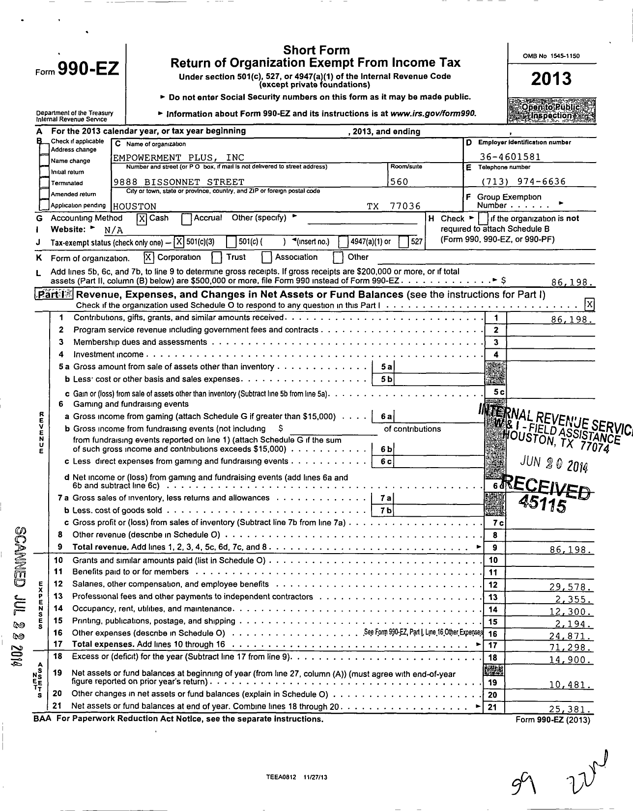 Image of first page of 2013 Form 990EZ for Americas Empowerment Institute