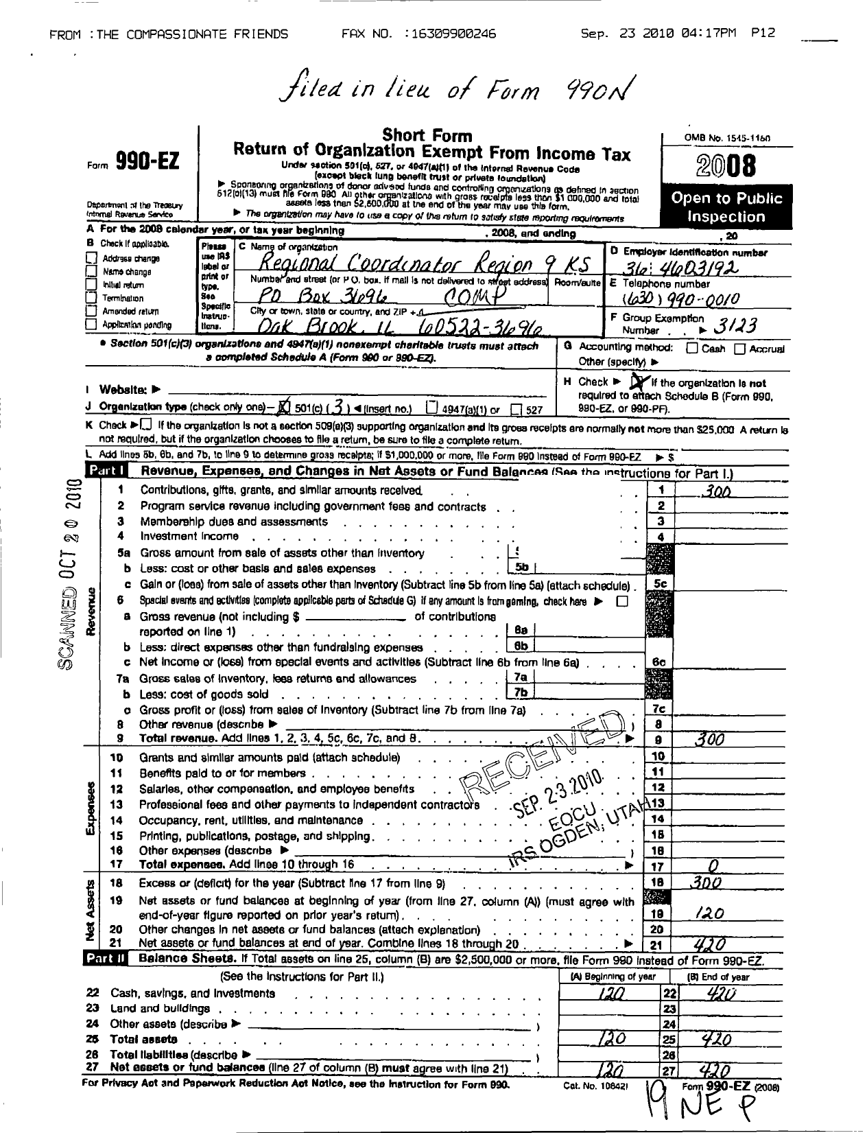 Image of first page of 2008 Form 990EZ for The Compassionate Friends - Regional Coordinator Region 9 KS