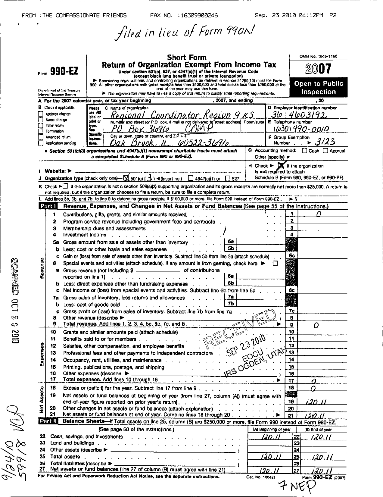 Image of first page of 2007 Form 990EZ for The Compassionate Friends - Regional Coordinator Region 9 KS