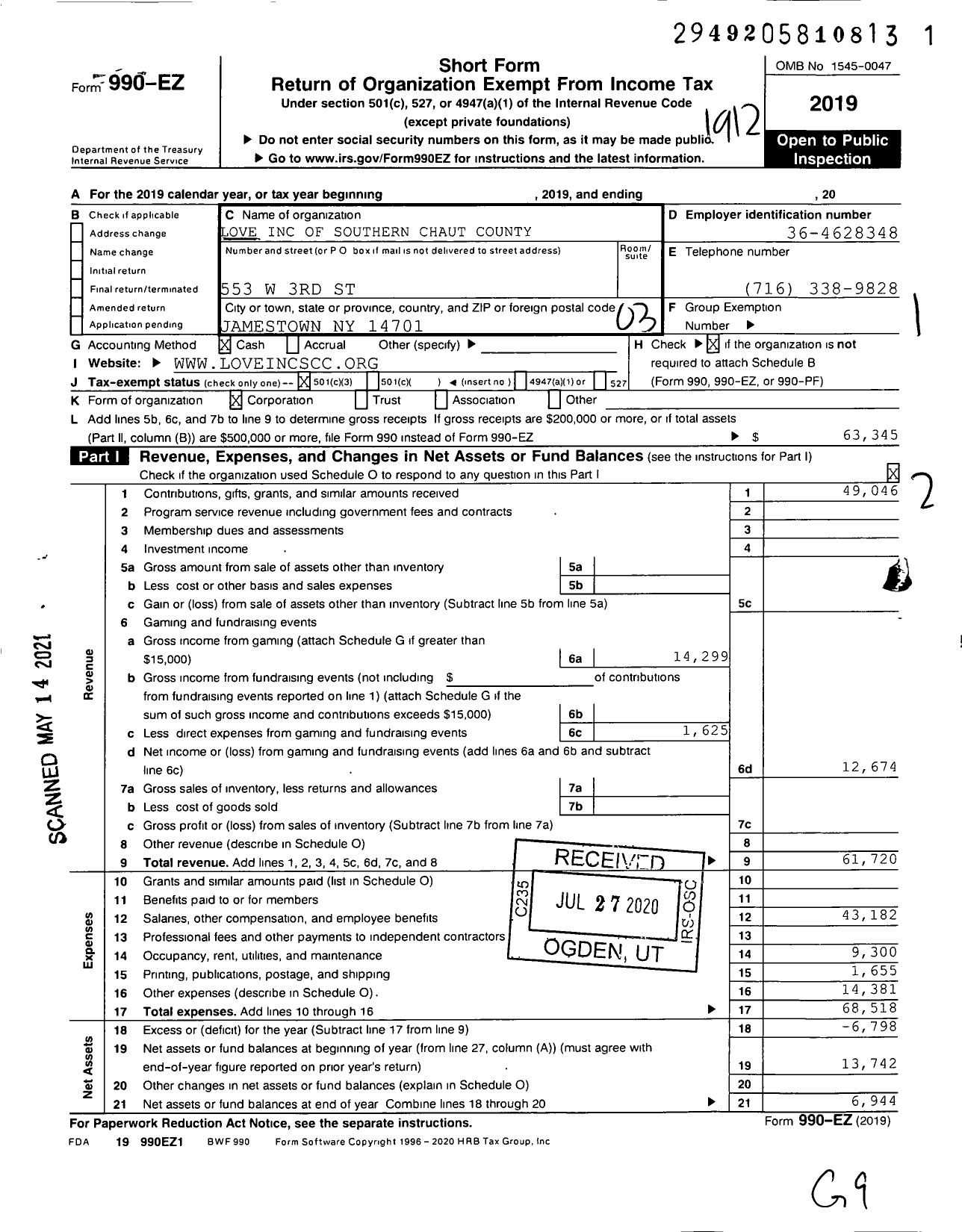 Image of first page of 2019 Form 990EZ for Love of Southern Chaut County