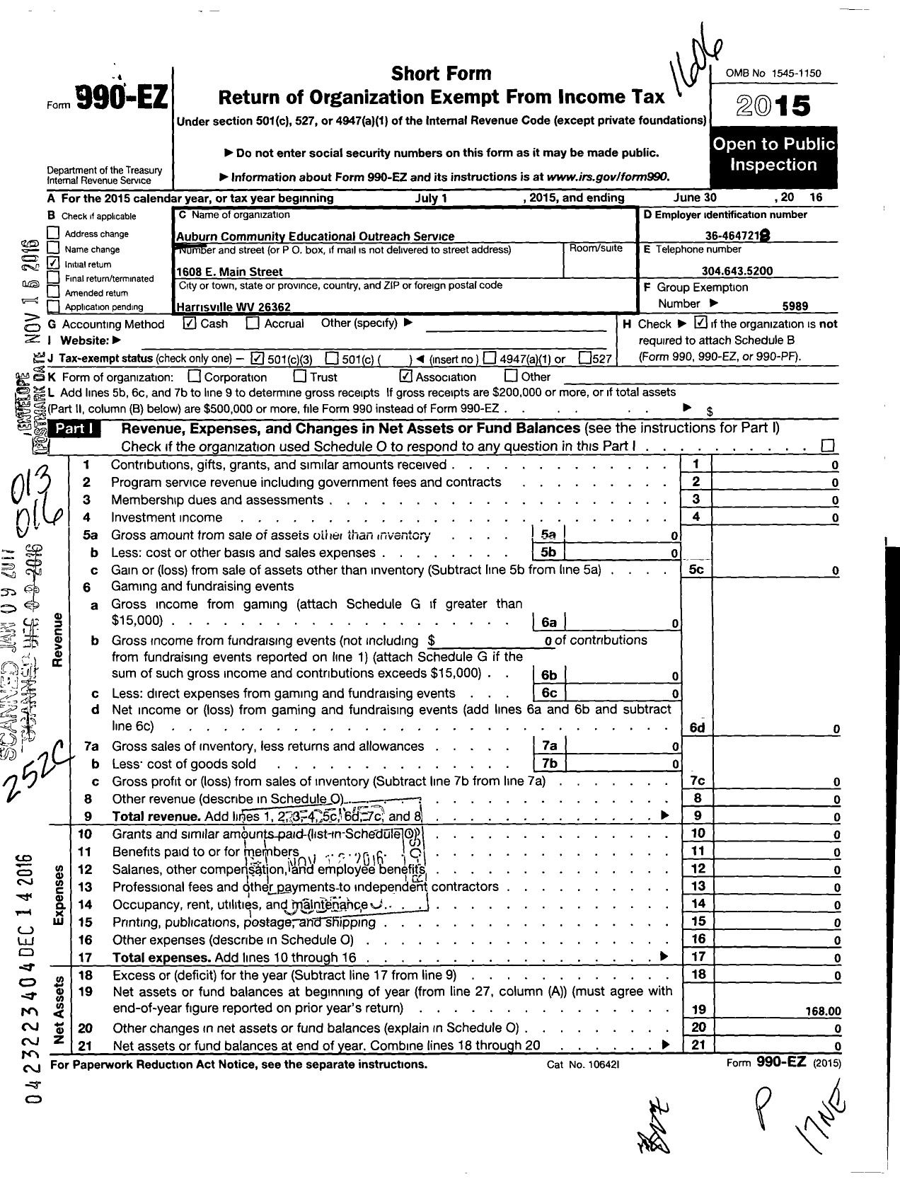 Image of first page of 2015 Form 990EZ for State of West Virginia West Virginia University / Auburn Ceos