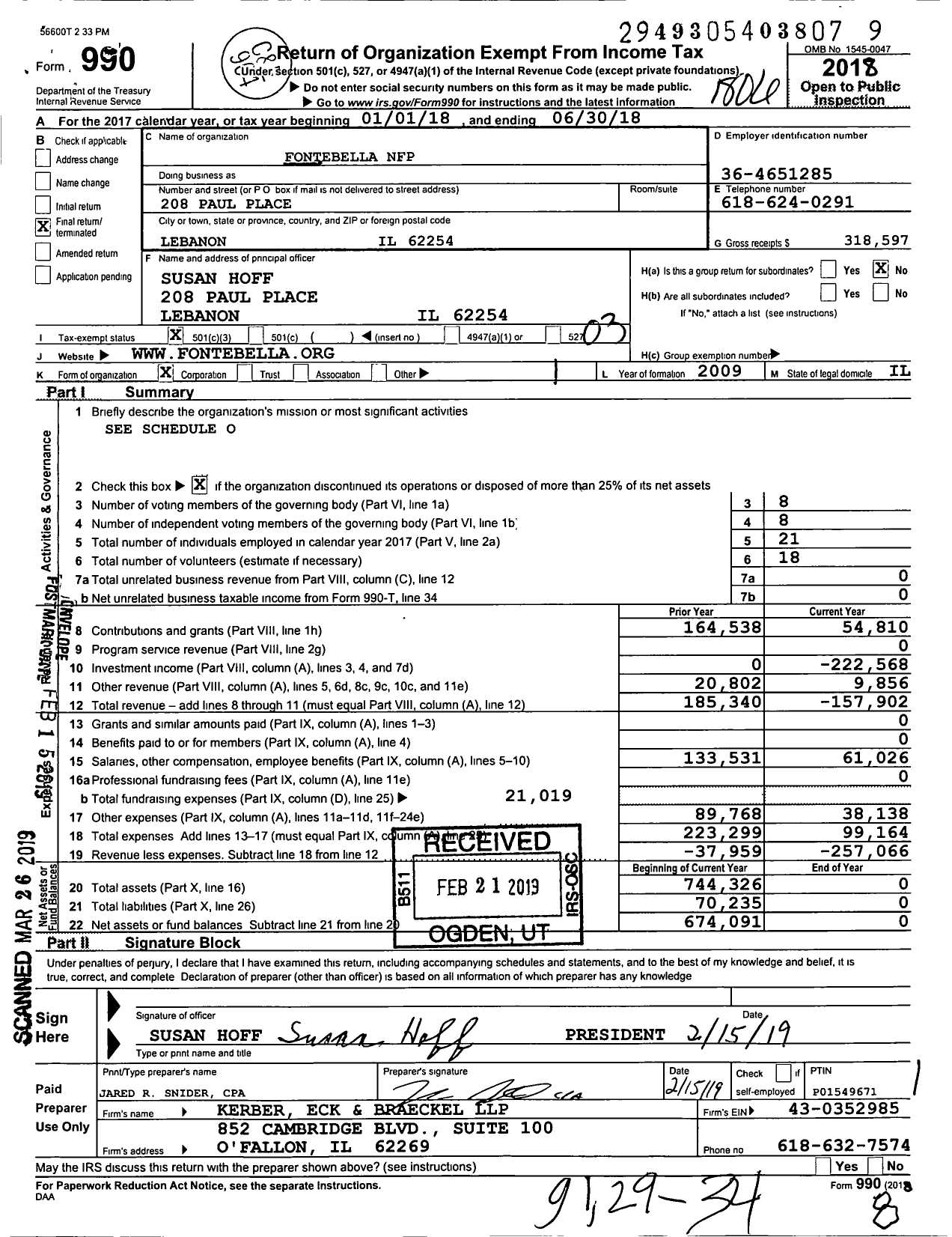 Image of first page of 2017 Form 990 for Fontebella NFP