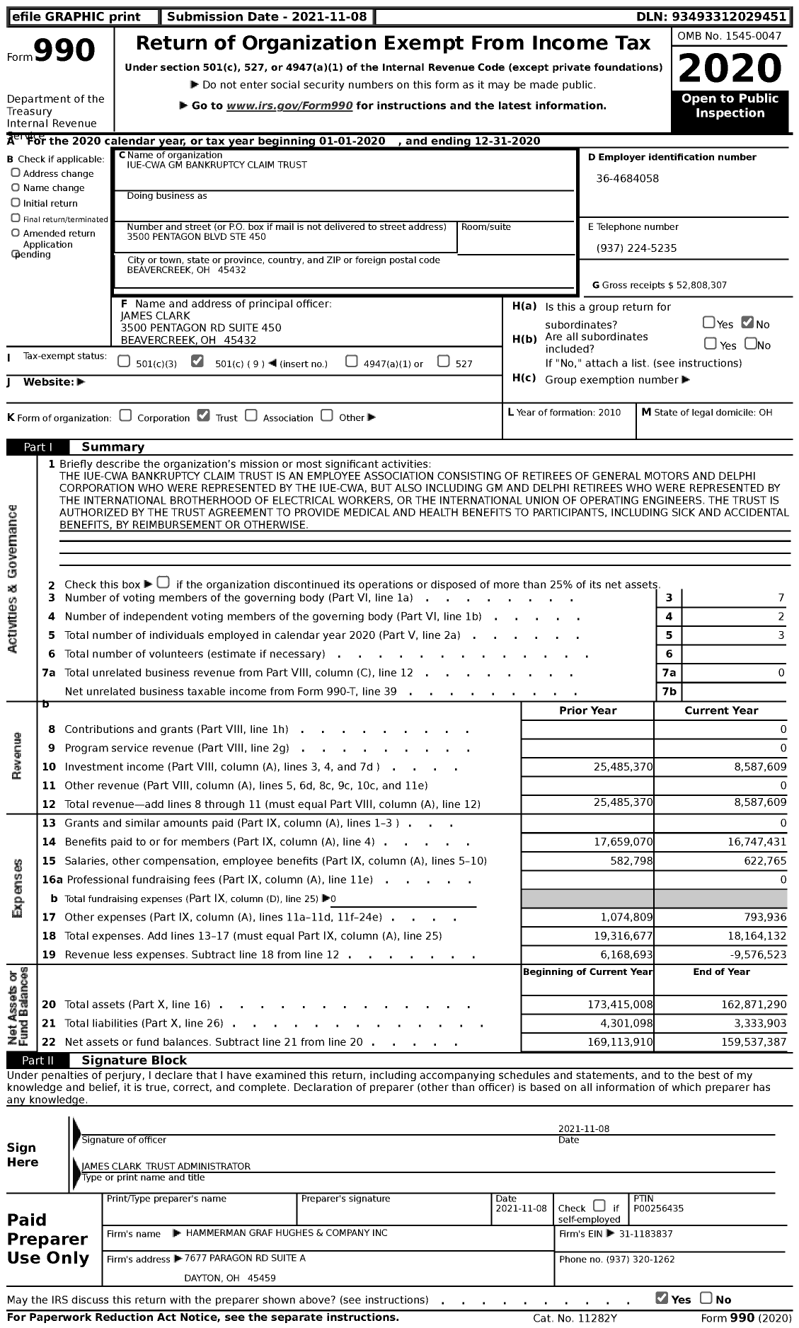 Image of first page of 2020 Form 990 for Iue-Cwa GM Bankruptcy Claim Trust