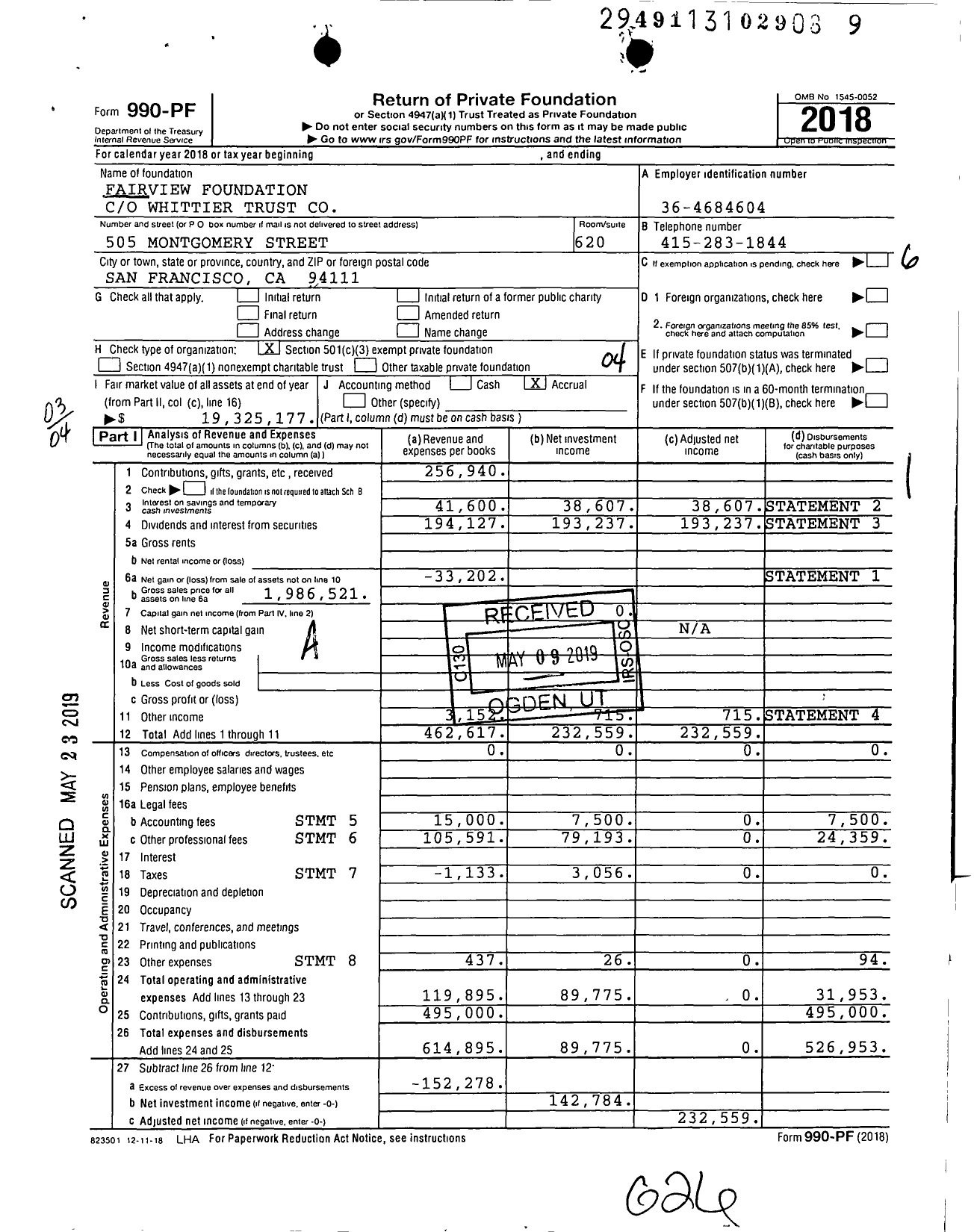 Image of first page of 2018 Form 990PF for Fairview Foundation