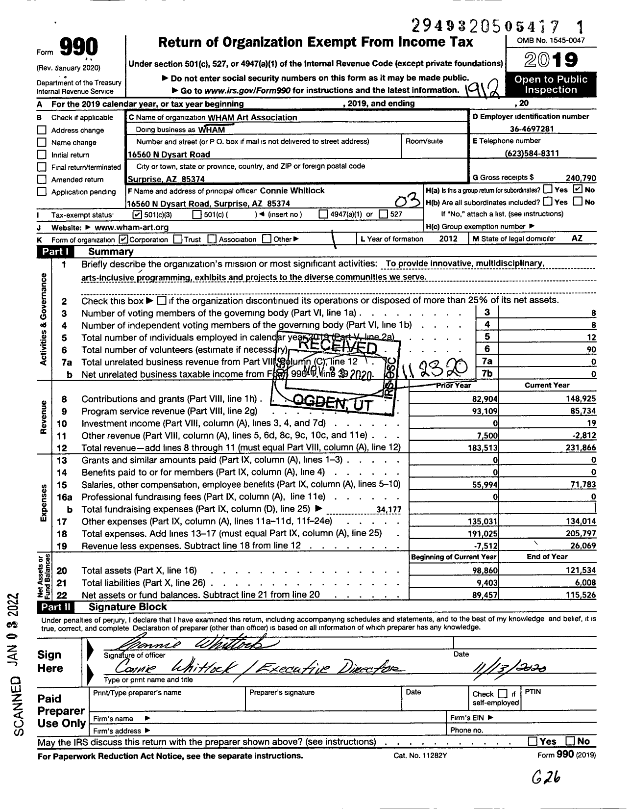 Image of first page of 2019 Form 990 for WHAM Art Association