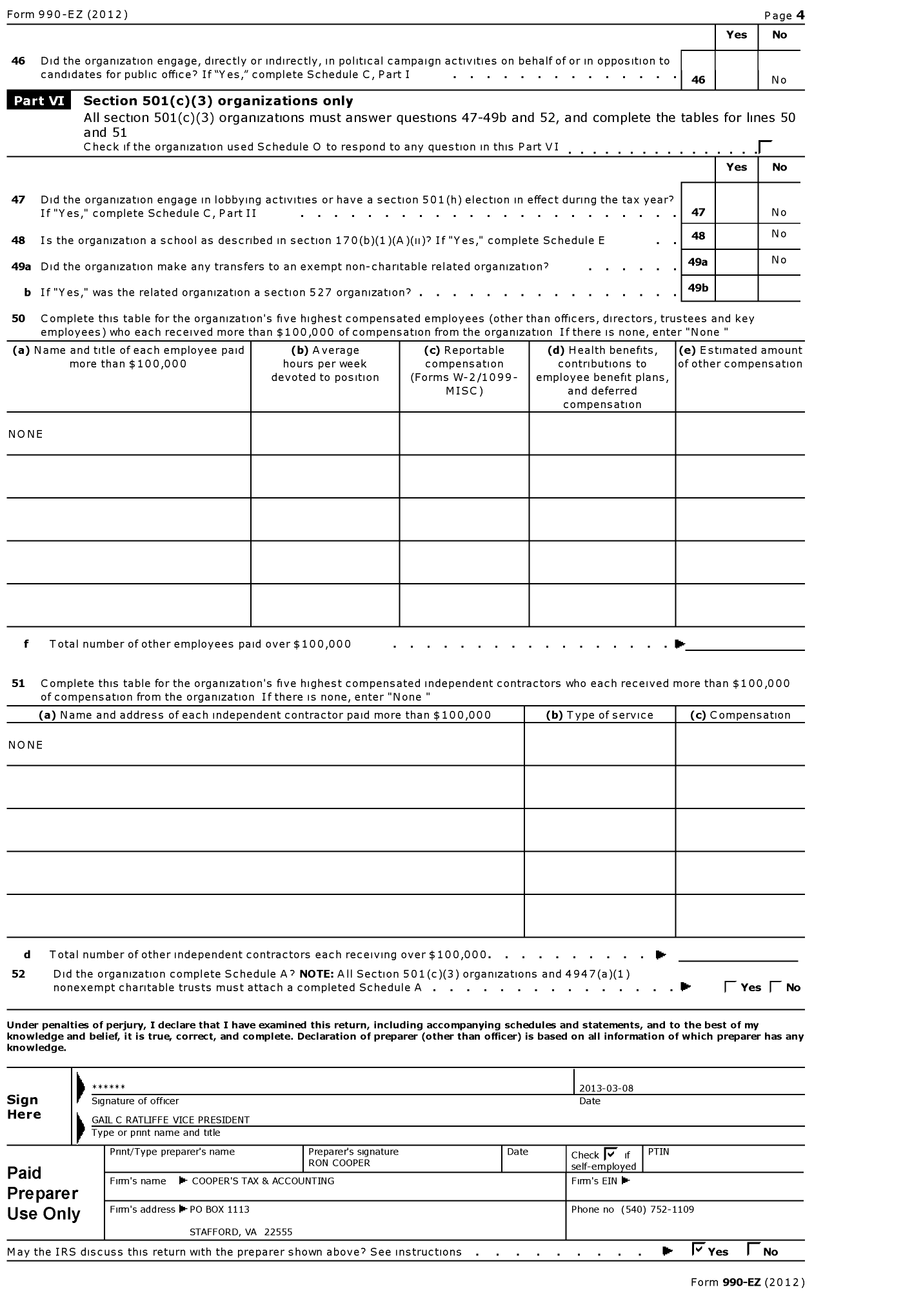 Image of first page of 2012 Form 990EZ for Virginia Lovers Gourd Society