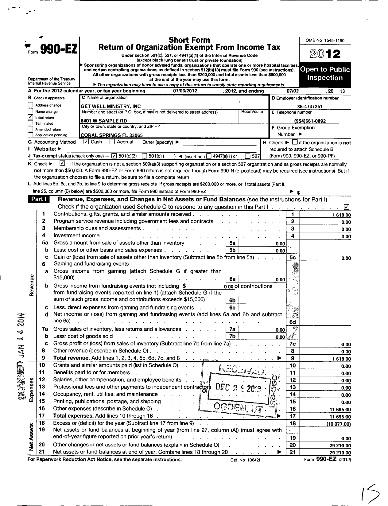 Image of first page of 2012 Form 990EZ for Get Well Ministries