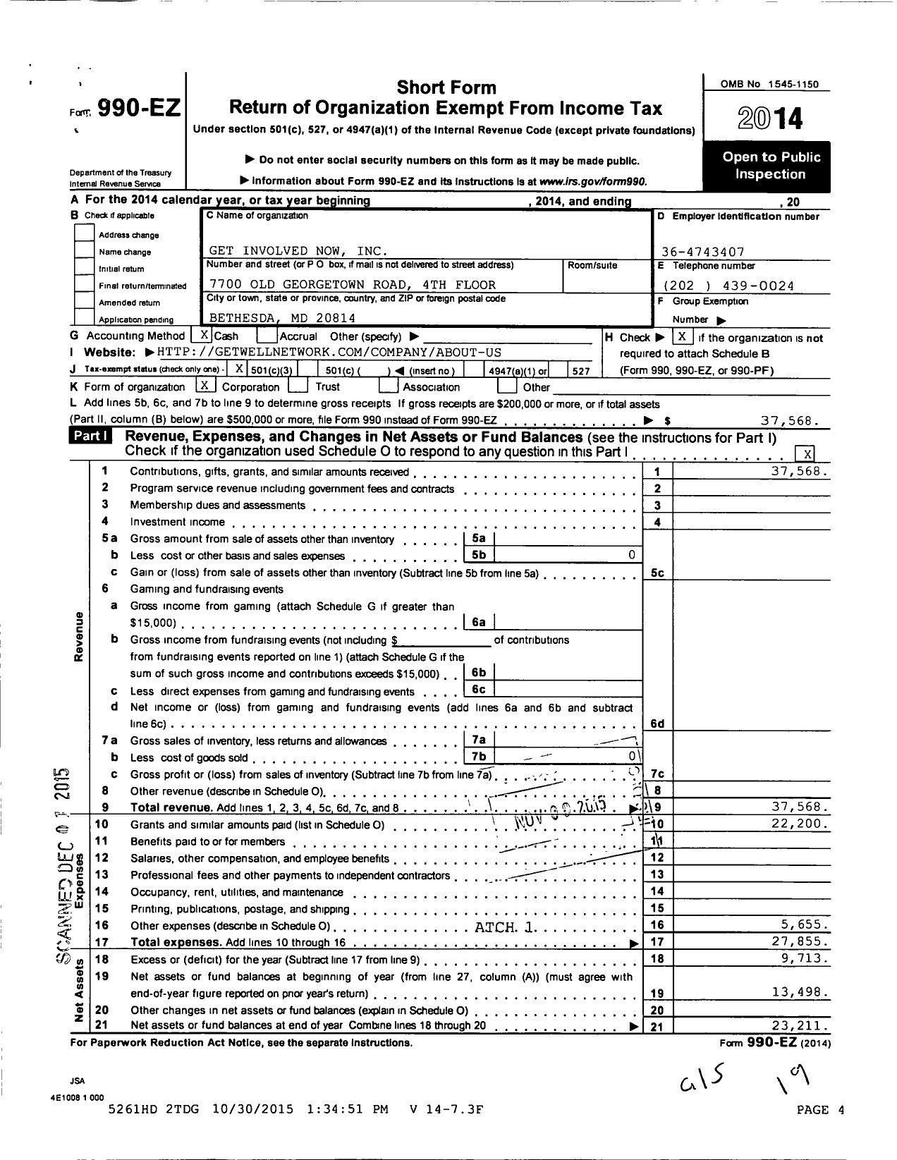 Image of first page of 2014 Form 990EZ for Get Involved Now