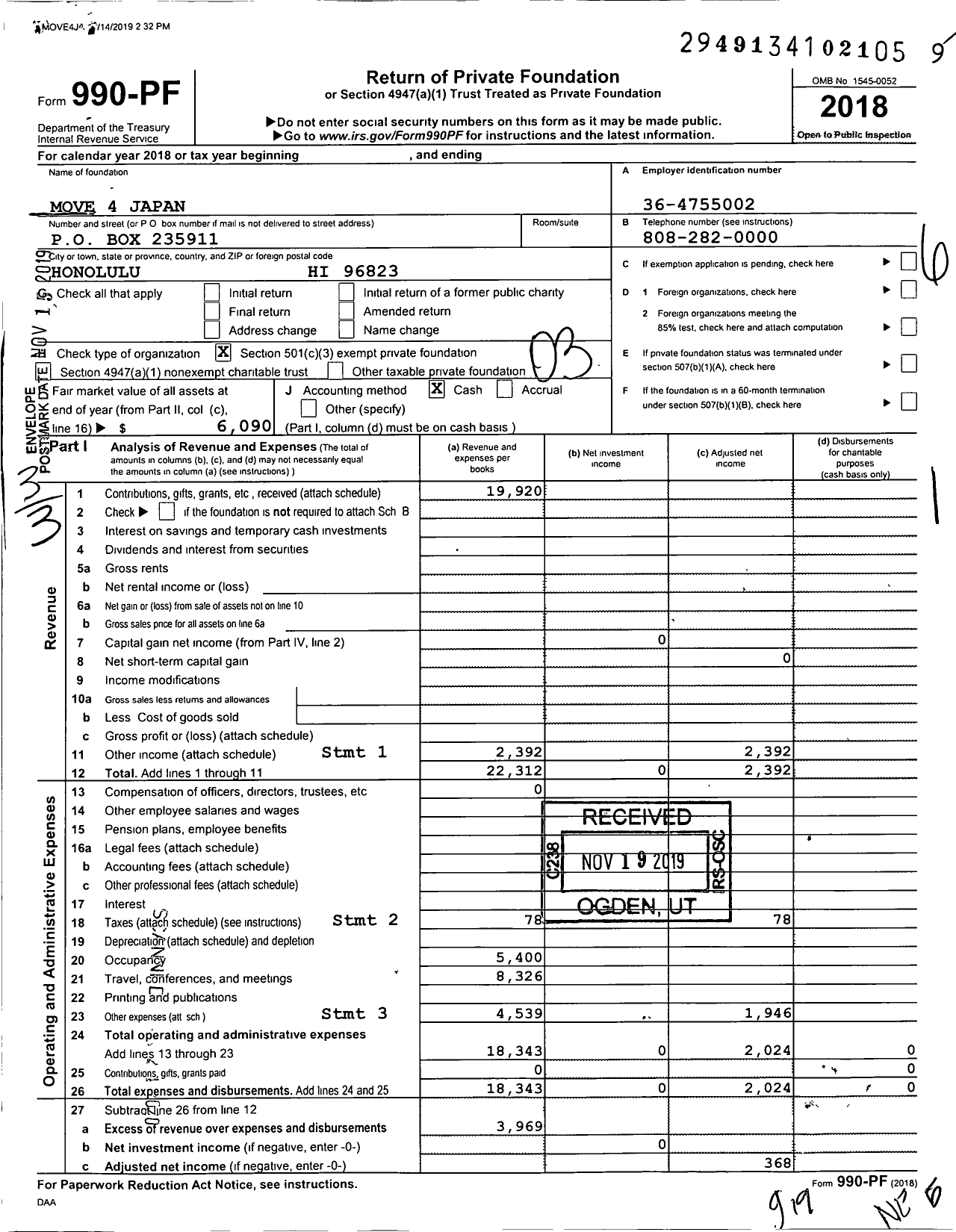 Image of first page of 2018 Form 990PF for Move 4 Japan