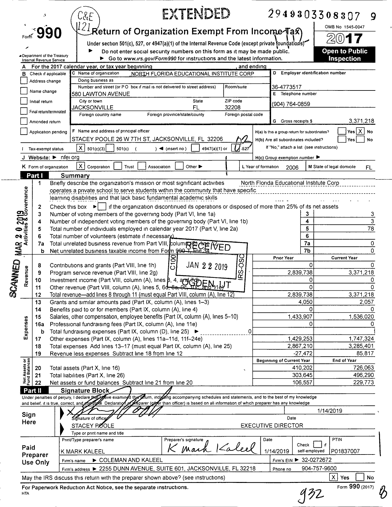 Image of first page of 2017 Form 990 for North Florida Educational Institute Corporation