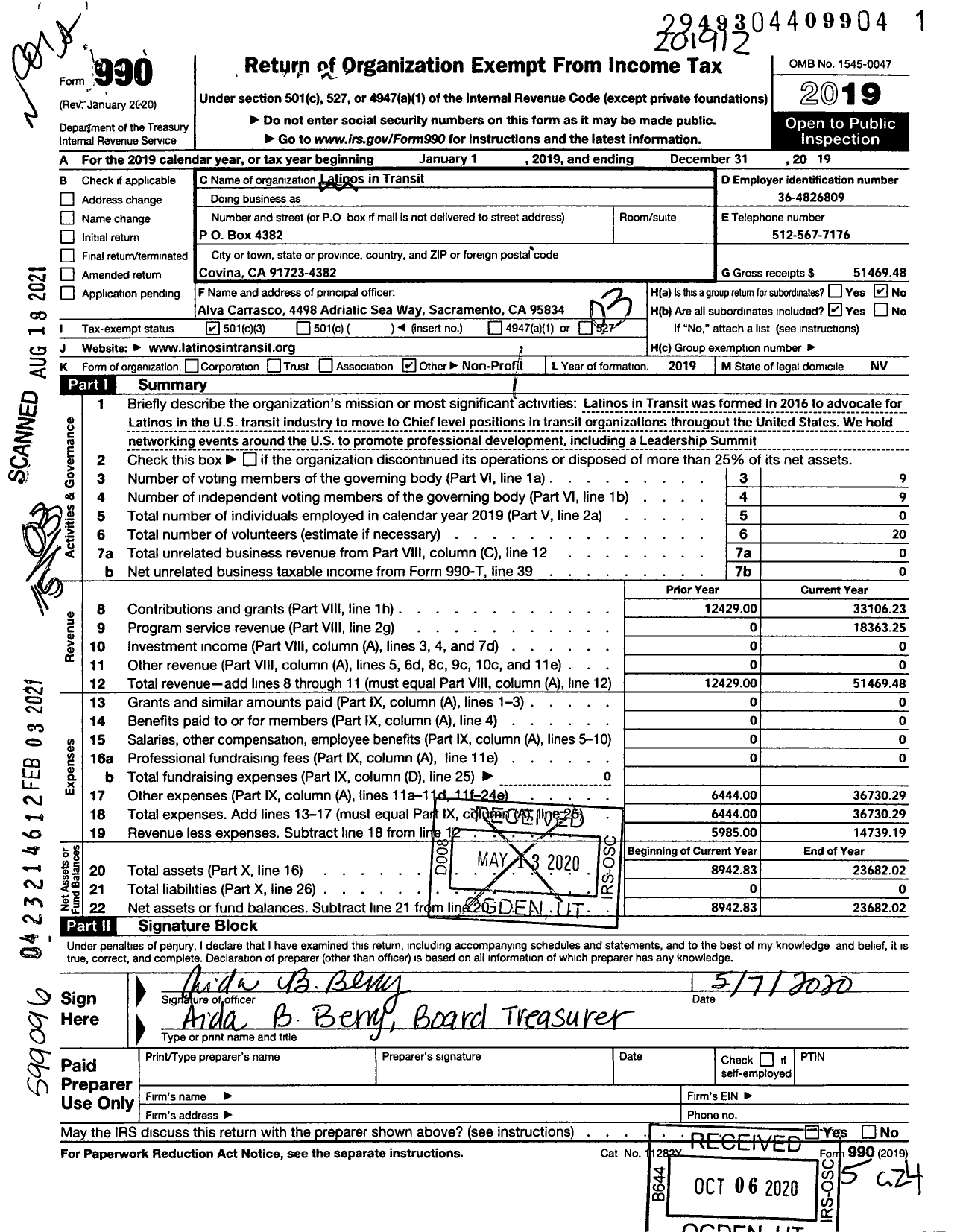 Image of first page of 2019 Form 990 for Latinos in Transit