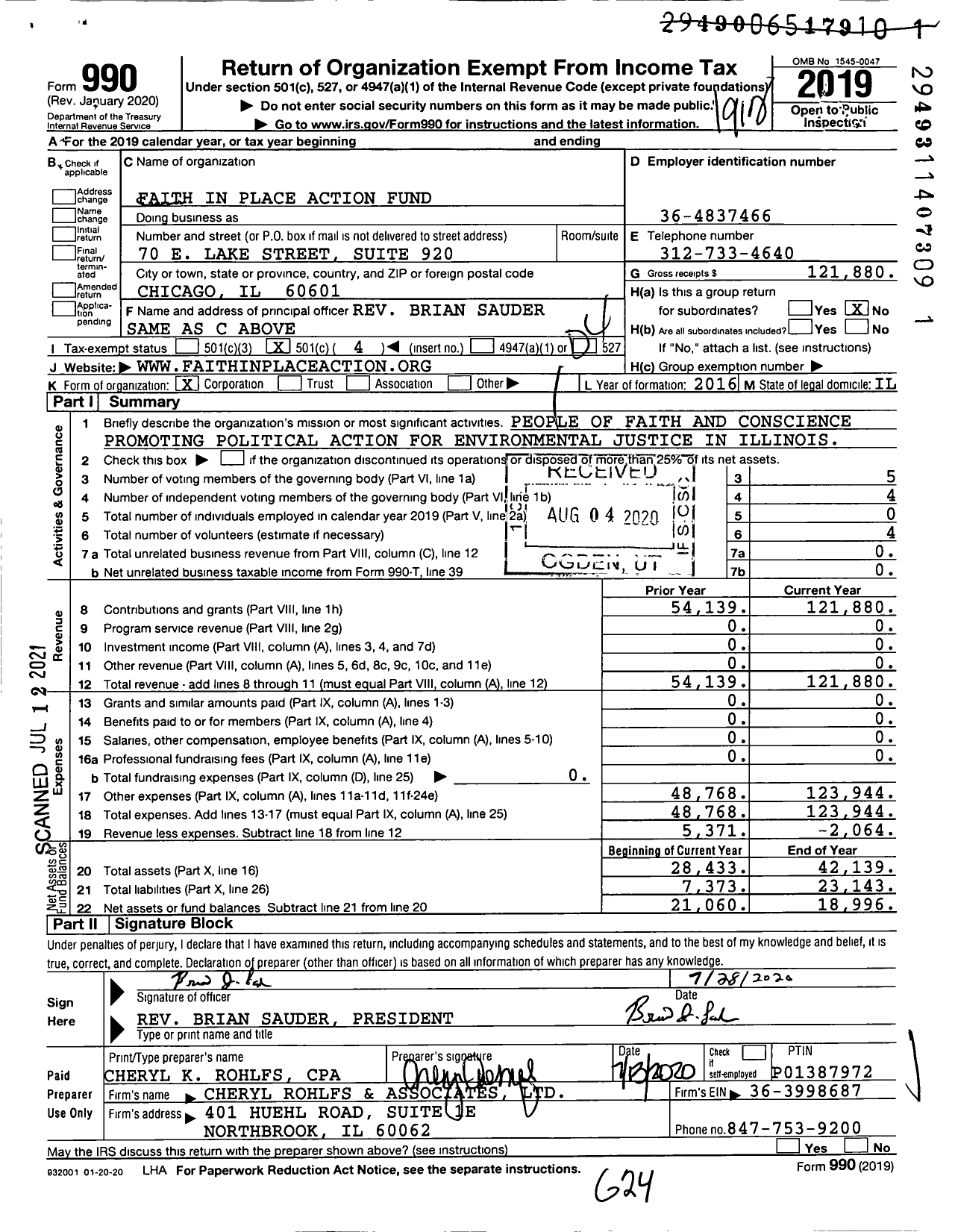 Image of first page of 2019 Form 990O for Faith in Place Action Fund