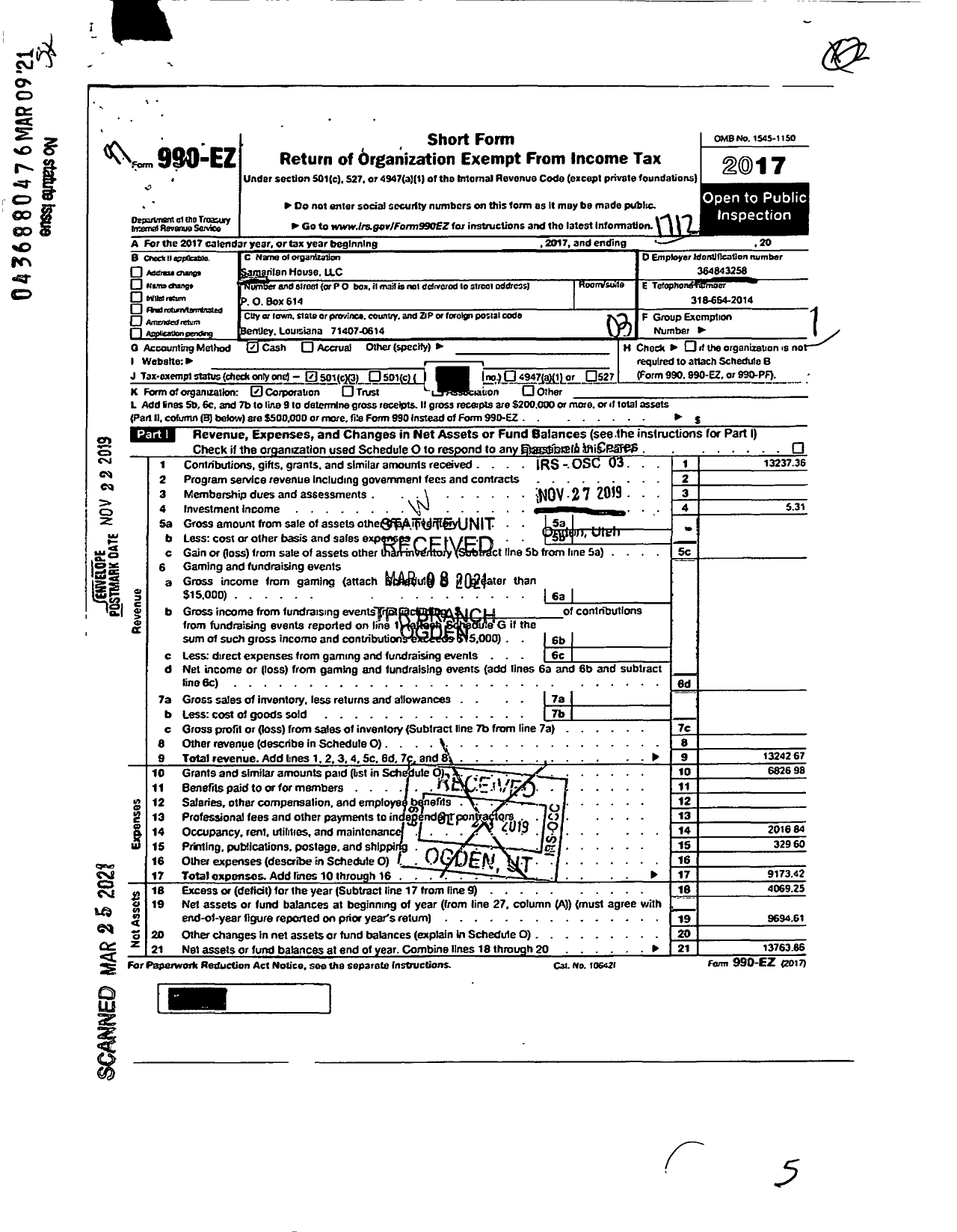 Image of first page of 2017 Form 990EA for Samaritan House LLC