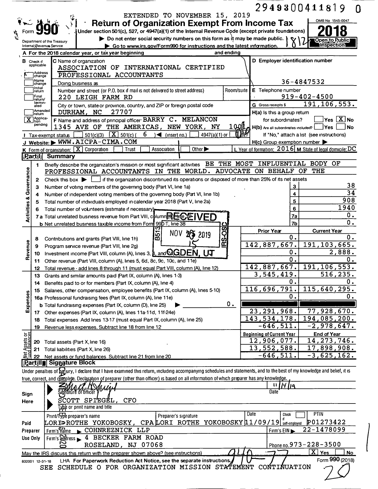 Image of first page of 2018 Form 990O for Association of International Certified Professional Accountants