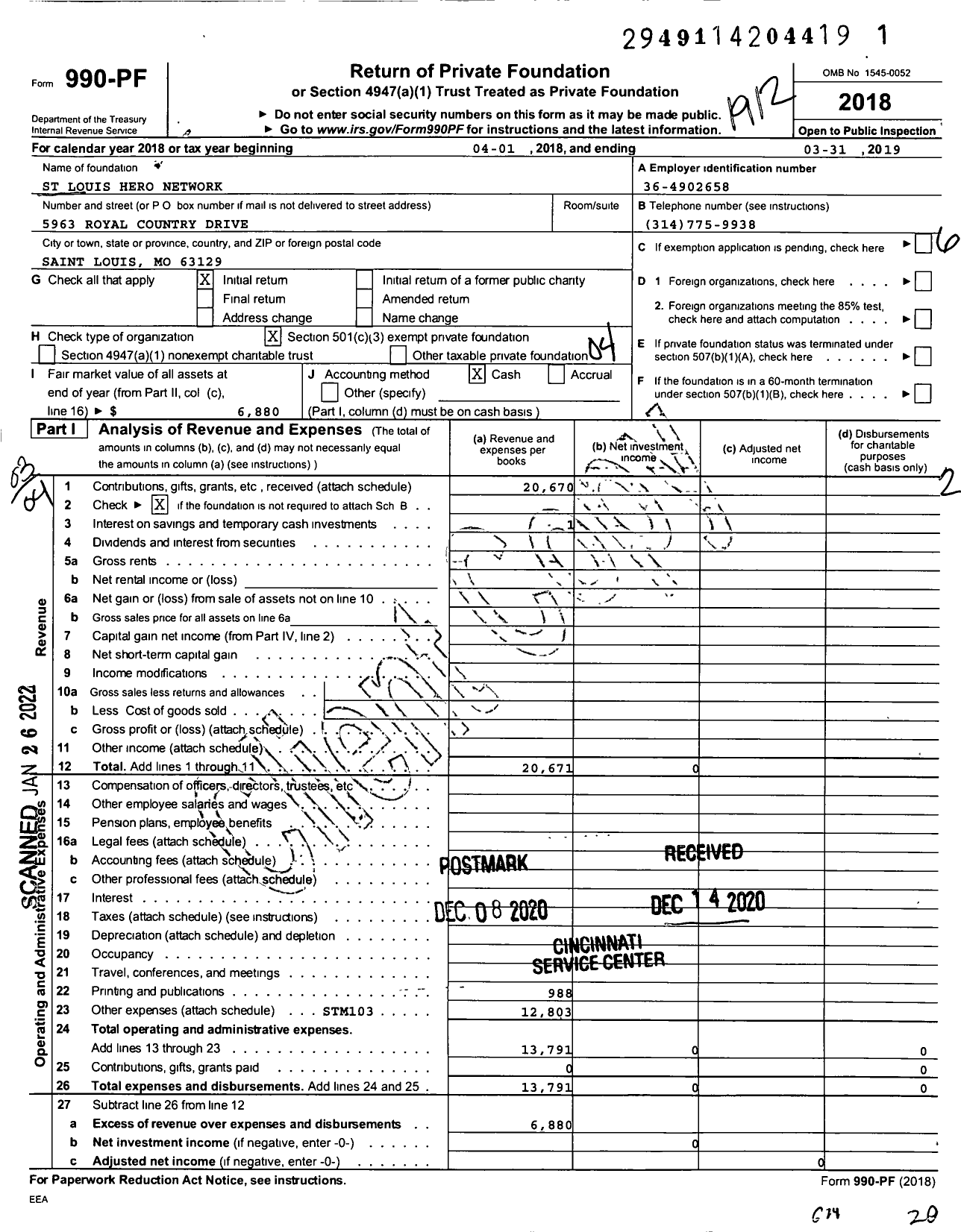 Image of first page of 2019 Form 990PF for St Louis Hero Network