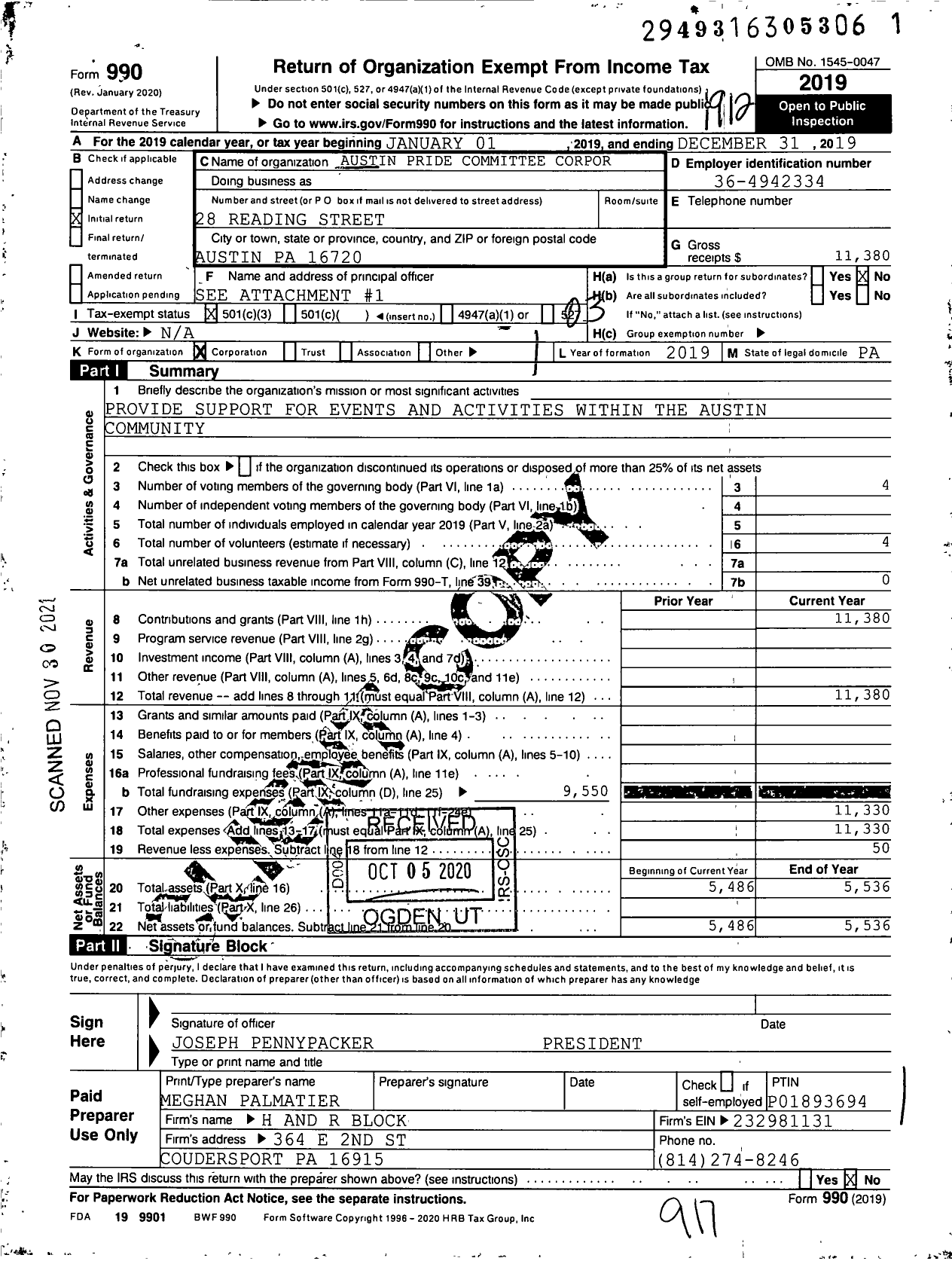 Image of first page of 2019 Form 990 for Austin Pride Committee Corporation