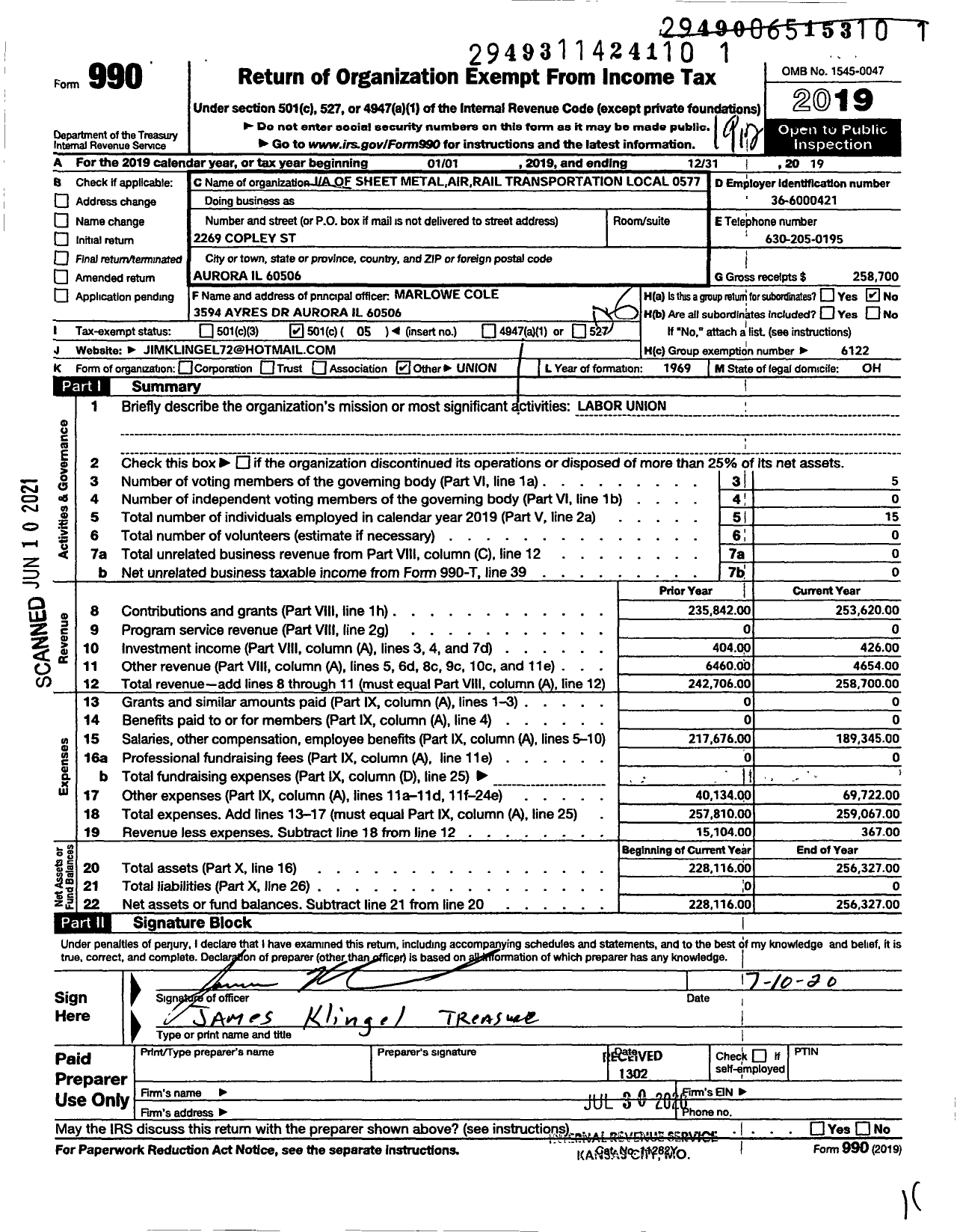 Image of first page of 2019 Form 990O for Smart Union - 577 TD