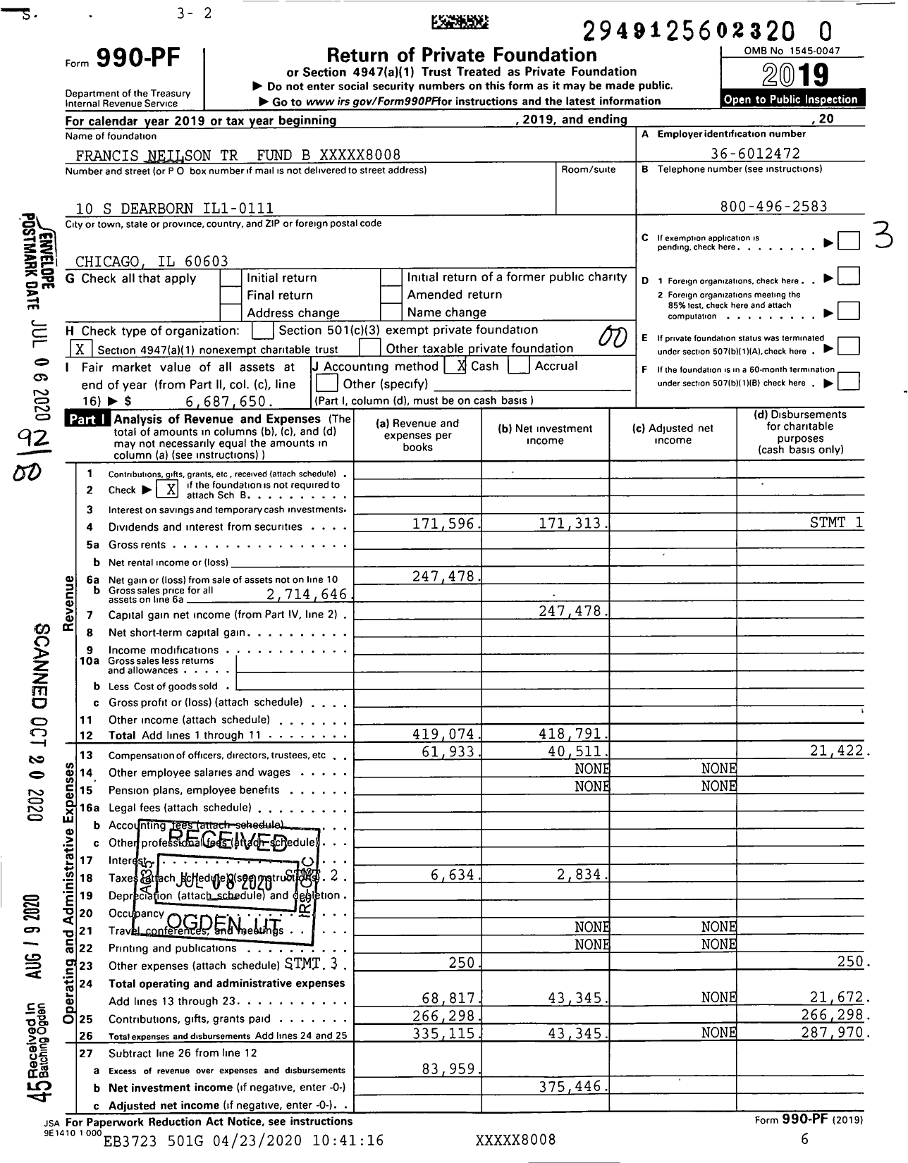 Image of first page of 2019 Form 990PR for Francis Neilson TR Fund B XXXXX8008