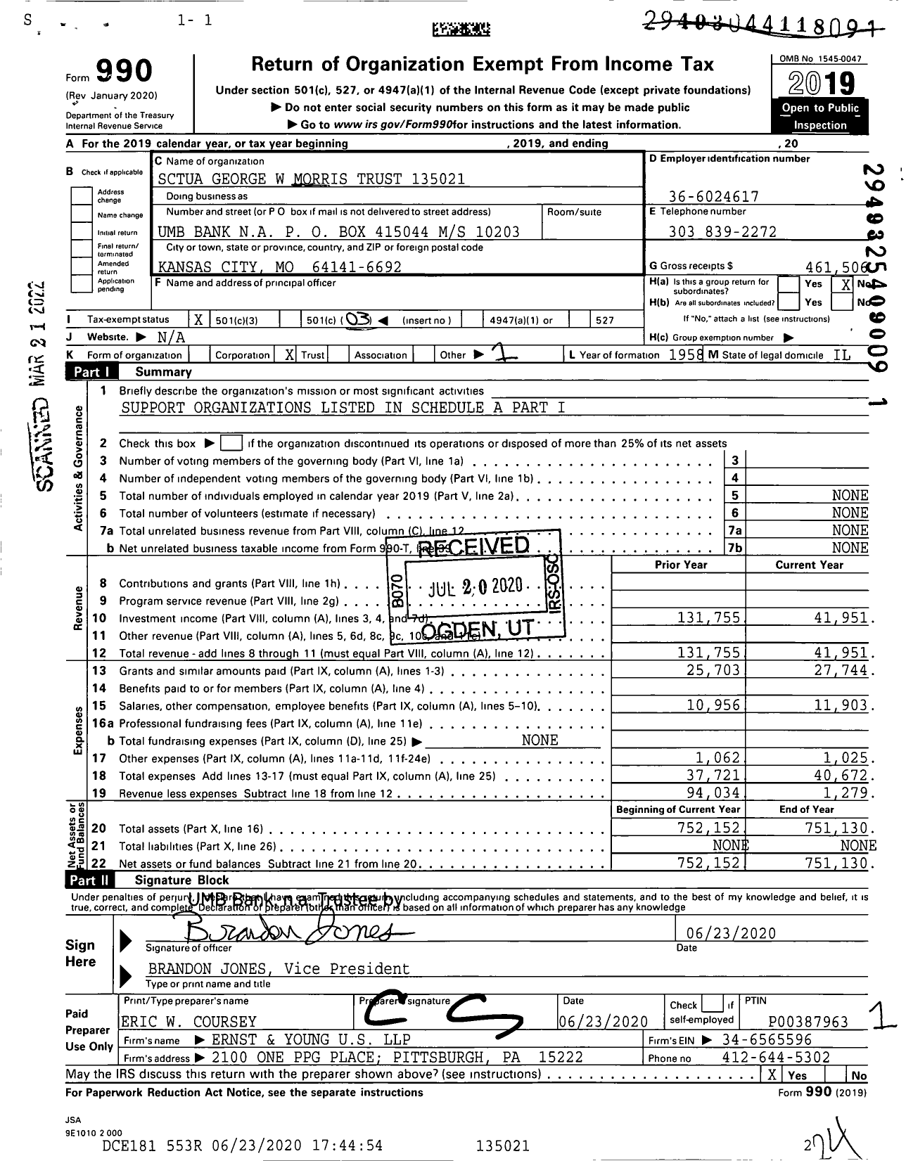 Image of first page of 2019 Form 990 for George W Morris Trust 02-93093 13502100