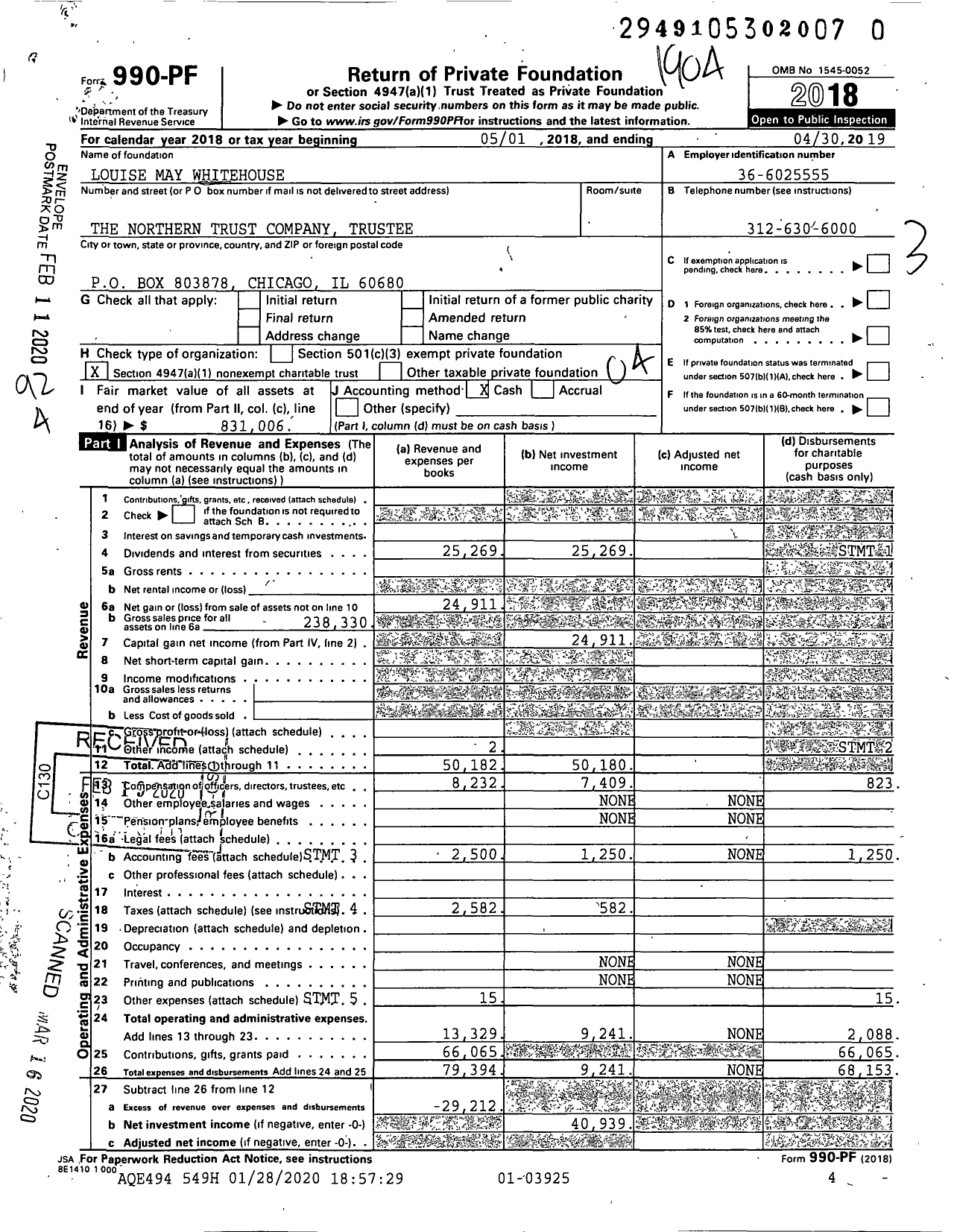 Image of first page of 2018 Form 990PR for Louise May Whitehouse