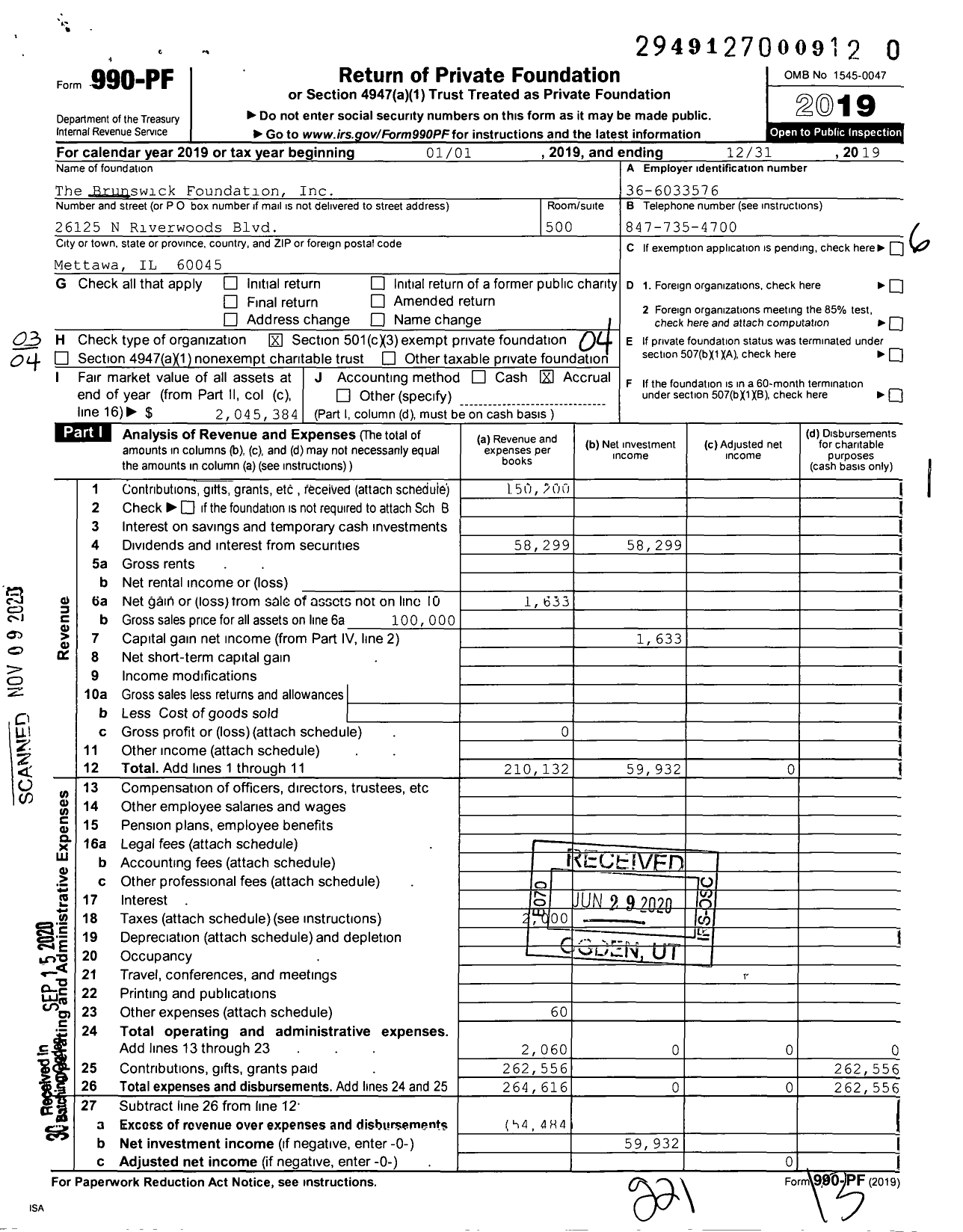 Image of first page of 2019 Form 990PF for The Brunswick Foundation