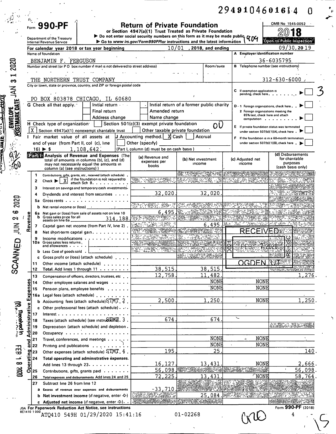 Image of first page of 2018 Form 990PR for Benjamin F Ferguson