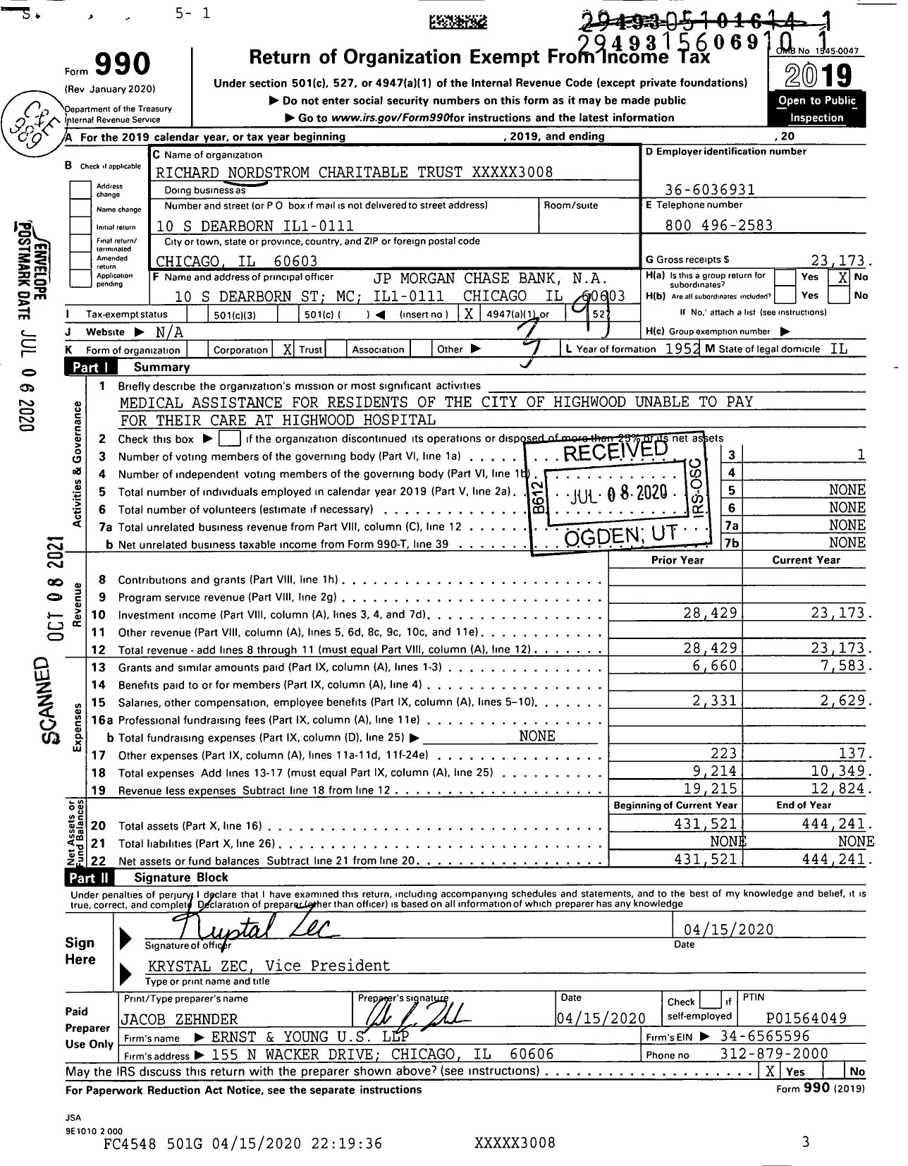 Image of first page of 2019 Form 990O for Richard Nordstrom Charitable Trust XXXXX3008