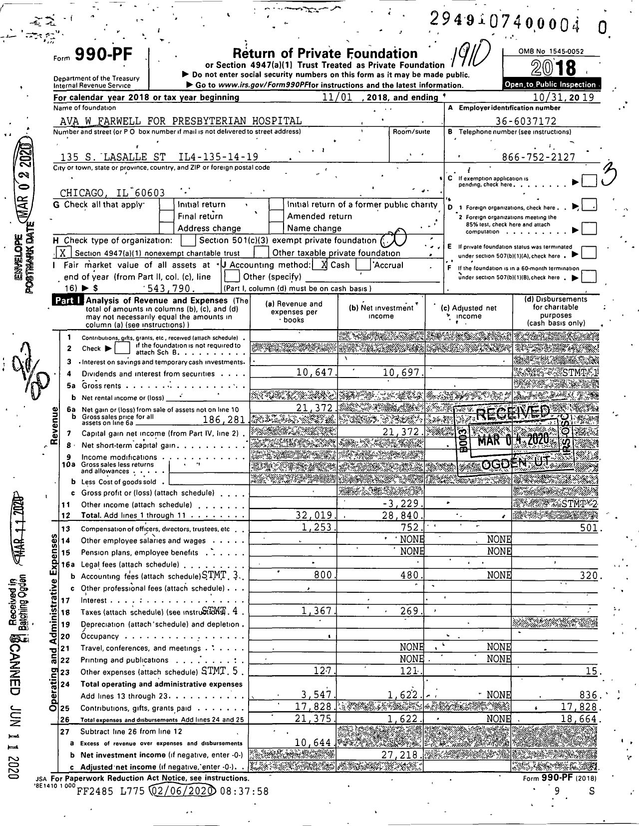 Image of first page of 2018 Form 990PR for Ava W Farwell for Presbyterian Hospital