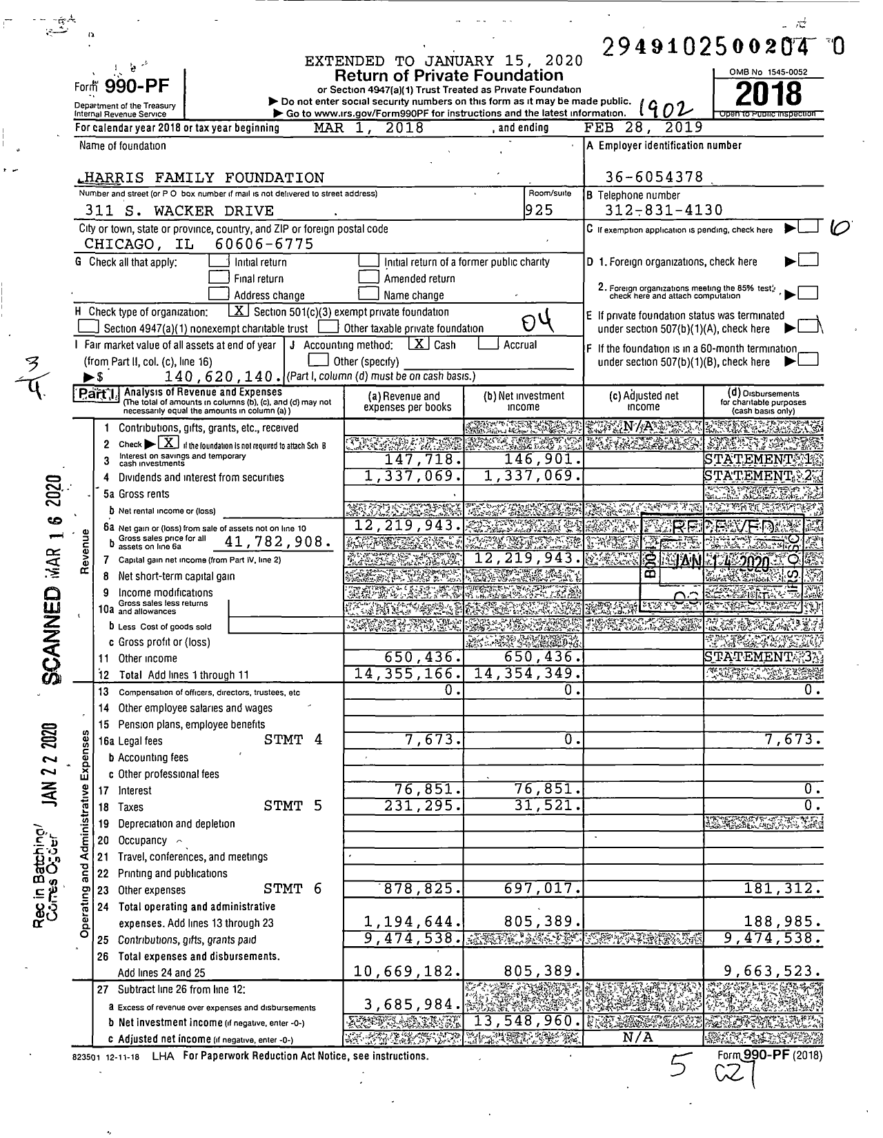 Image of first page of 2018 Form 990PR for Harris Family Foundation