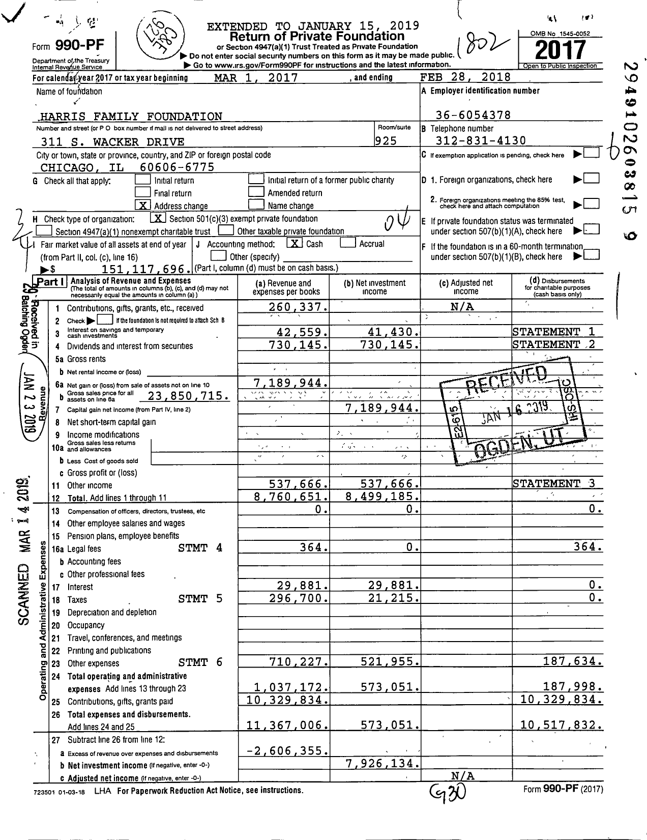 Image of first page of 2017 Form 990PF for Harris Family Foundation