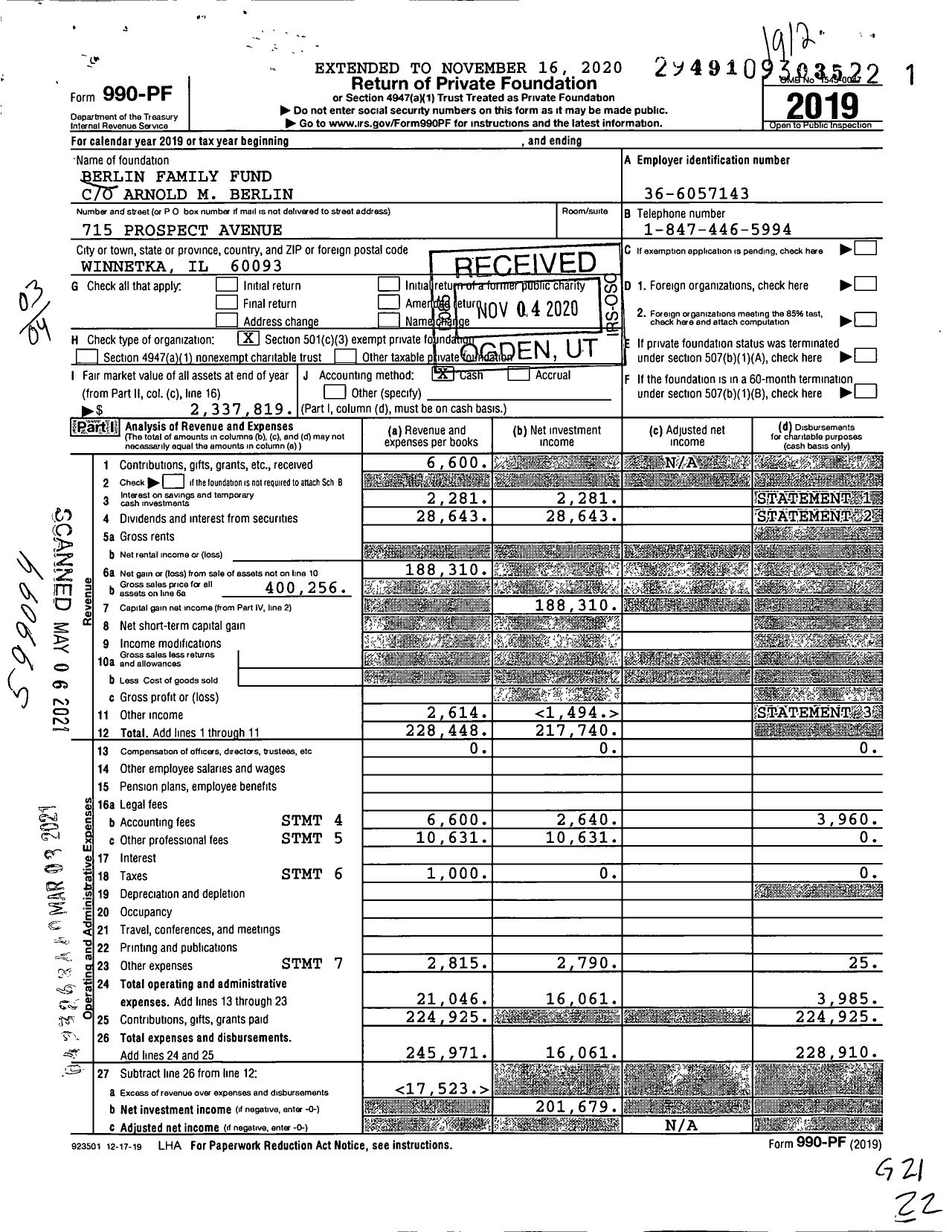 Image of first page of 2019 Form 990PF for Berlin Family Fund