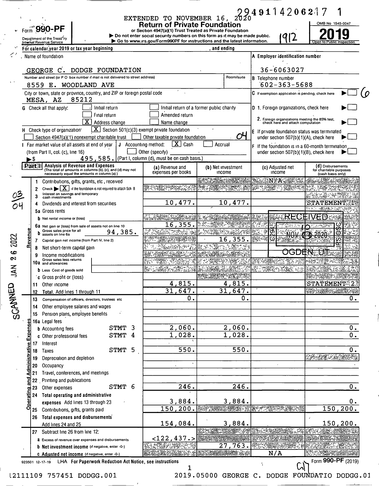 Image of first page of 2019 Form 990PF for George C Dodge Foundation