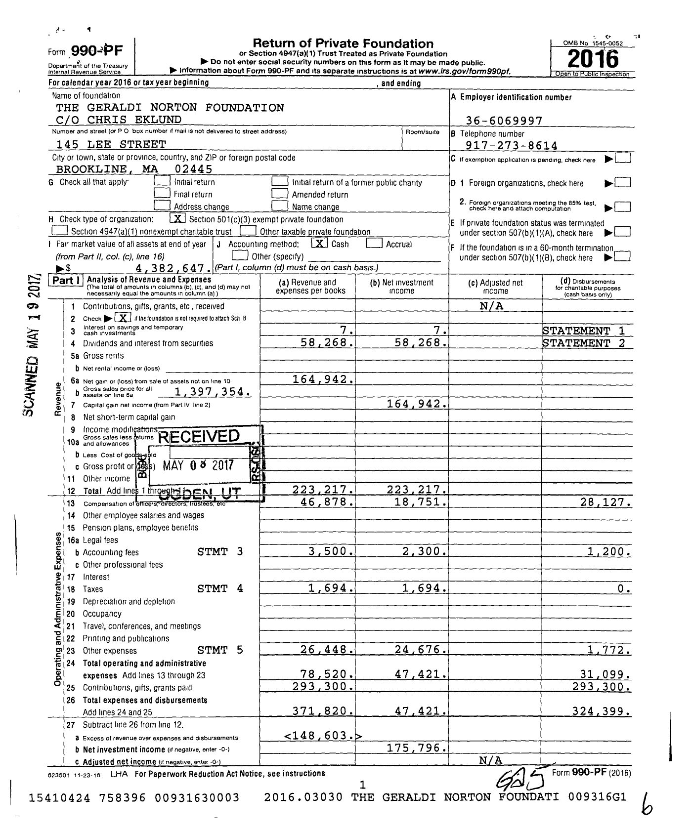 Image of first page of 2016 Form 990PF for The Geraldi Norton Foundation