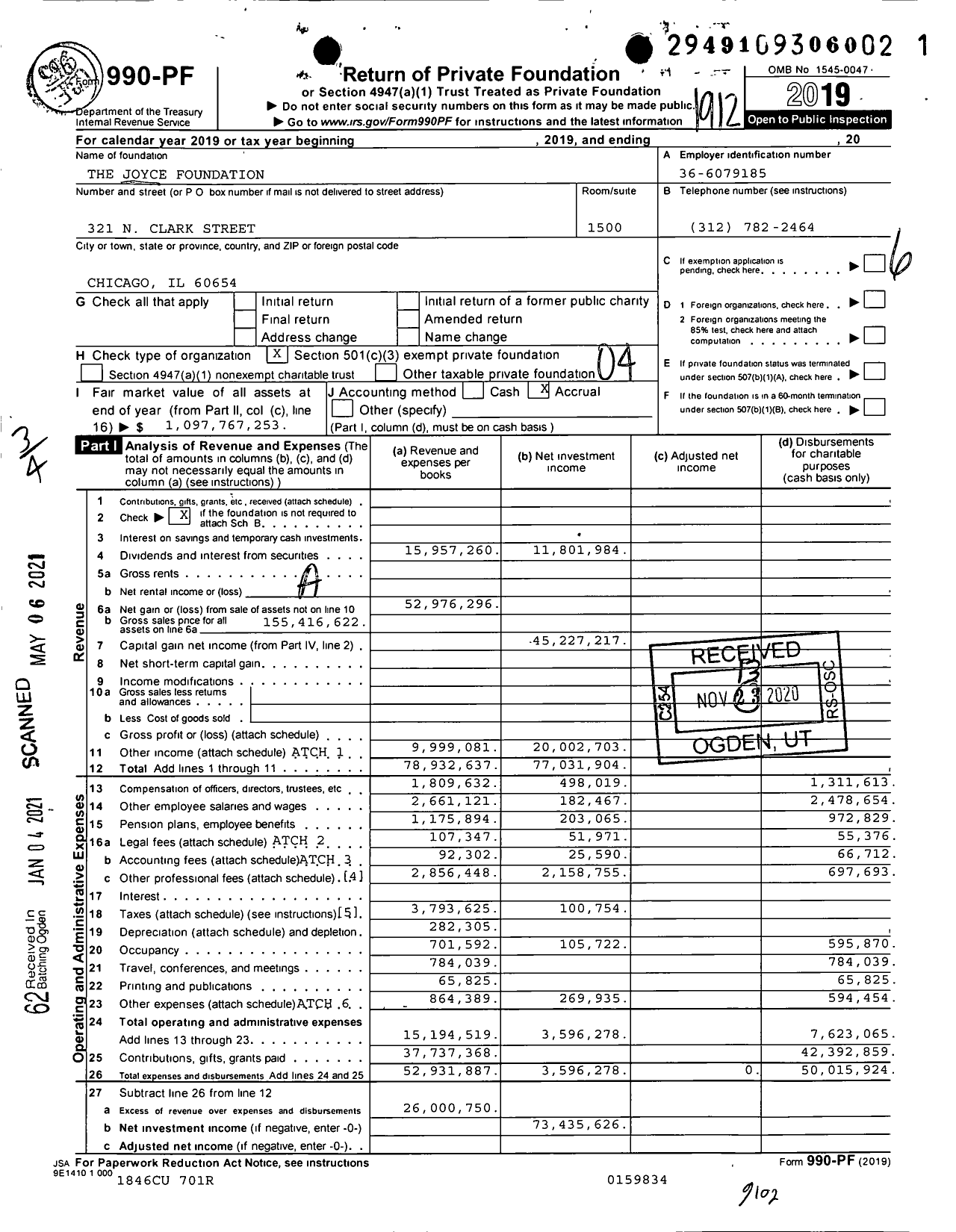 Image of first page of 2019 Form 990PF for The Joyce Foundation