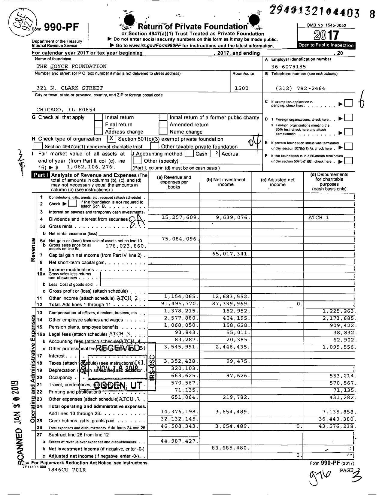 Image of first page of 2017 Form 990PF for The Joyce Foundation