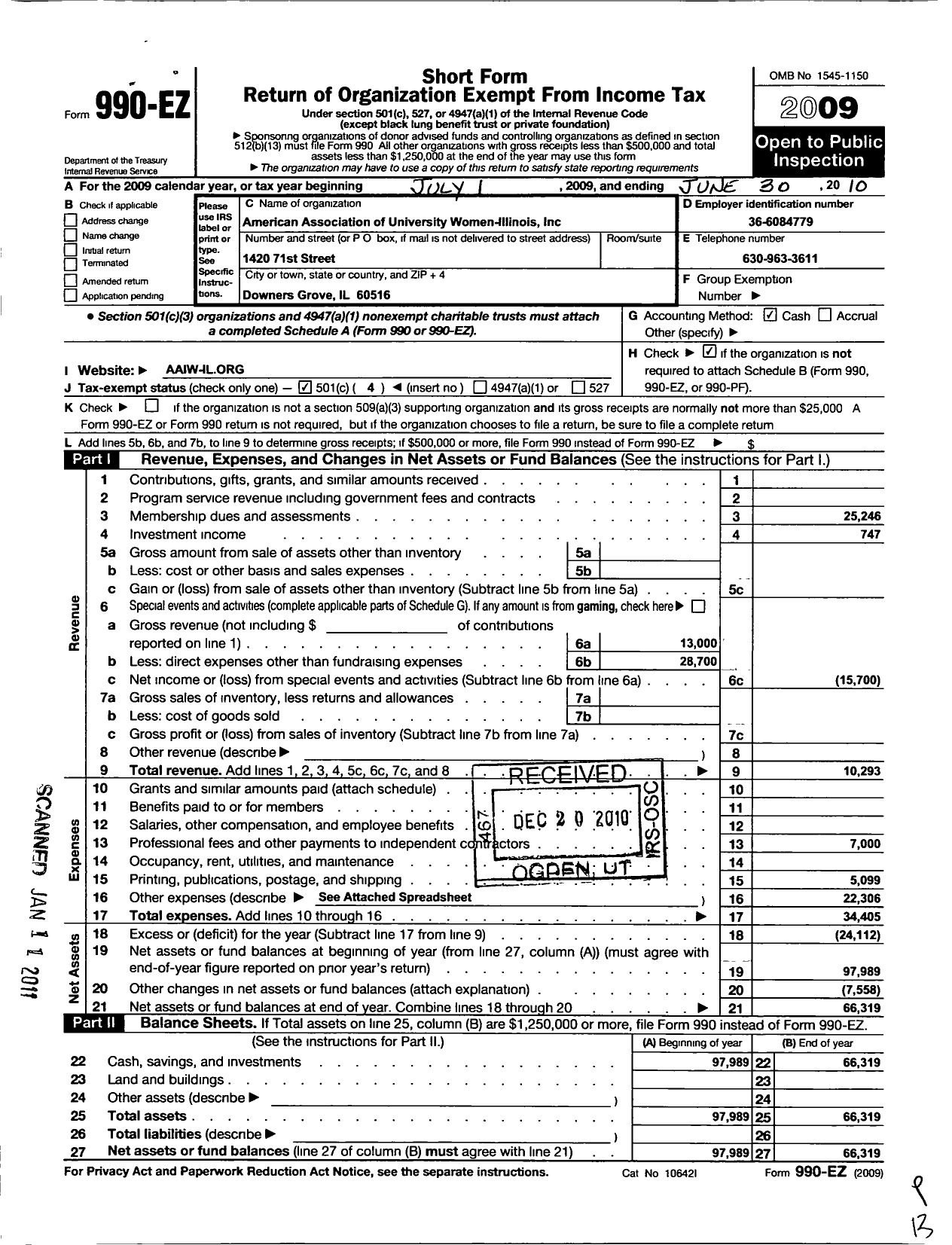 Image of first page of 2009 Form 990EO for American Association of University Women / Illinois State Division