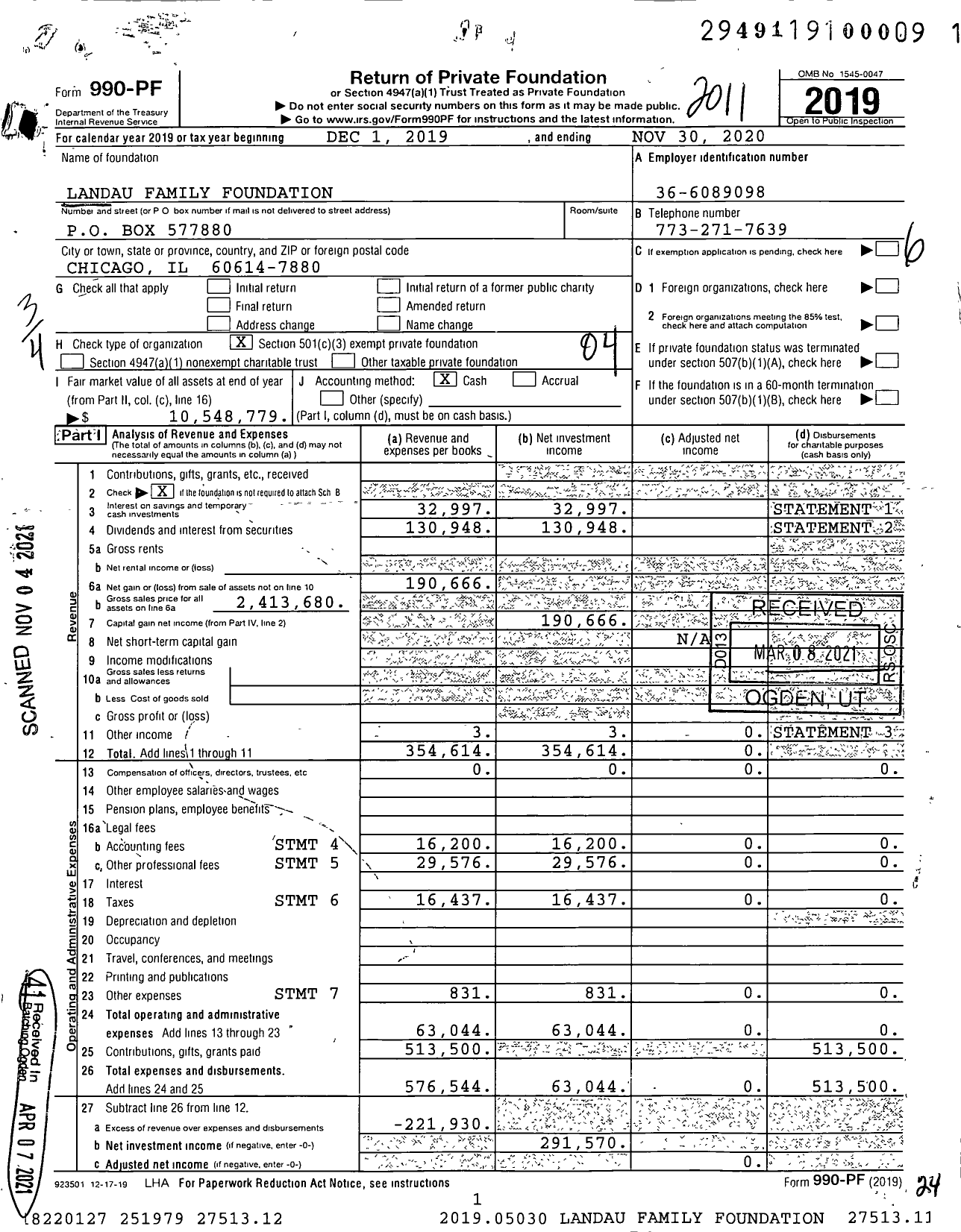 Image of first page of 2019 Form 990PF for Landau Family Foundation
