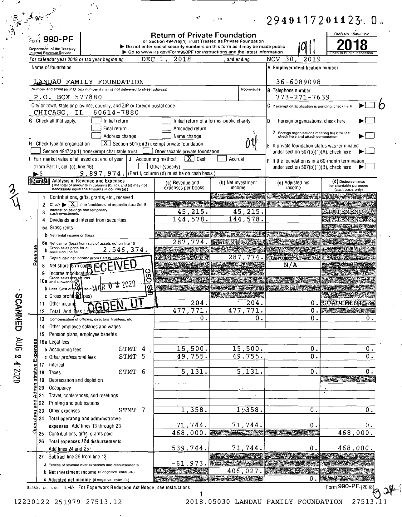 Image of first page of 2018 Form 990PR for Landau Family Foundation
