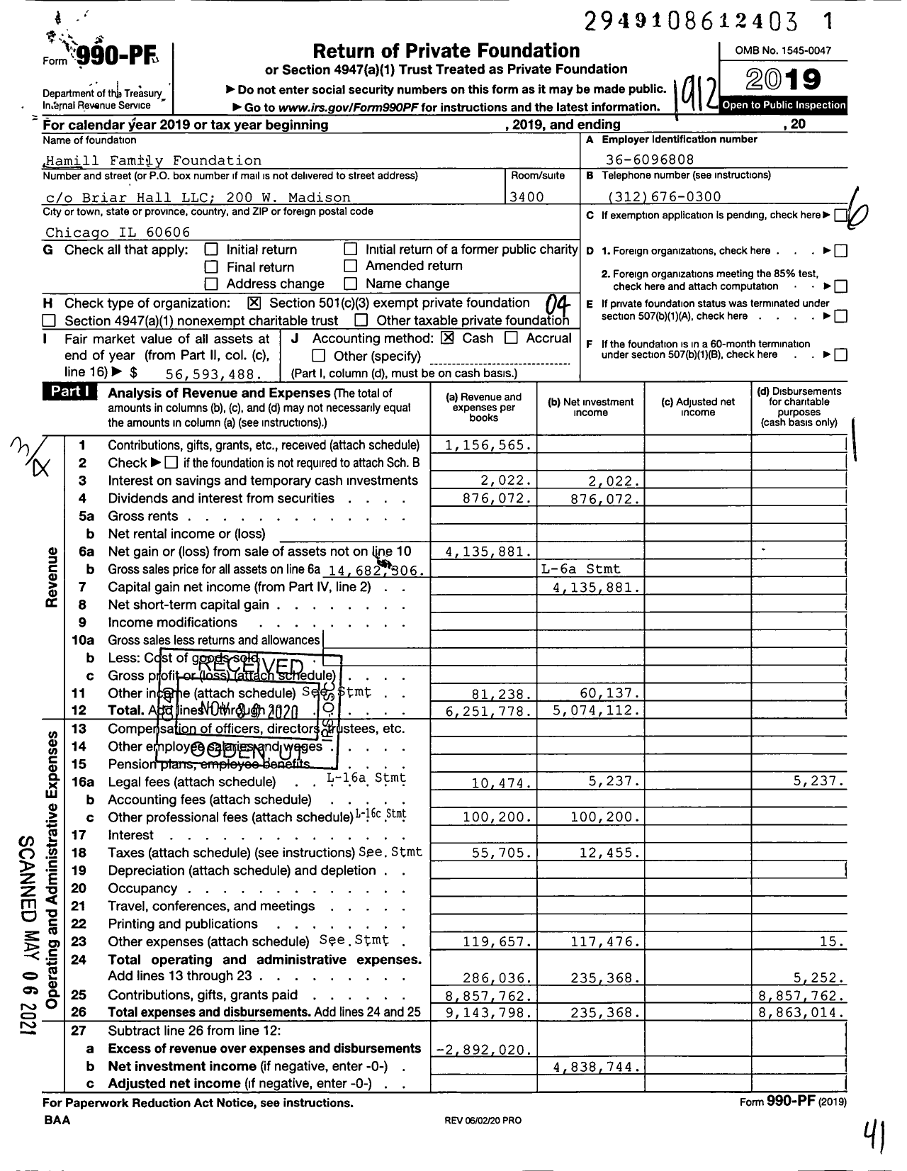 Image of first page of 2019 Form 990PF for Hamill Family Foundation