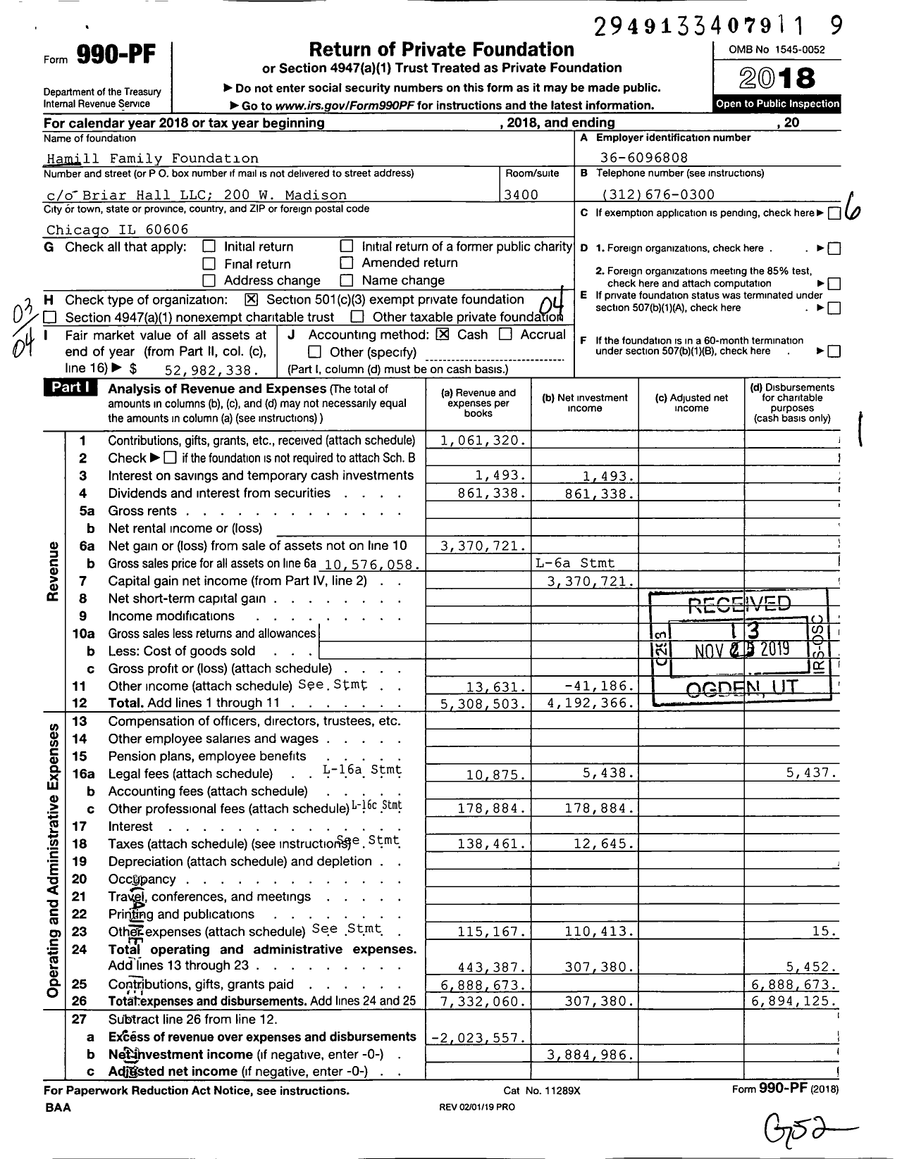 Image of first page of 2018 Form 990PF for Hamill Family Foundation