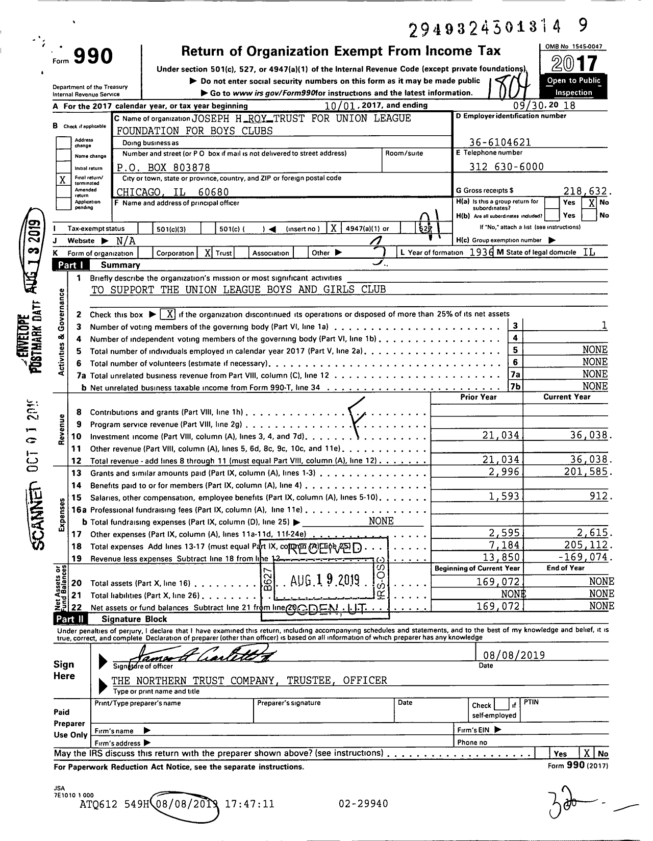 Image of first page of 2017 Form 990O for Joseph H Roy Trust for Union League Foundation for Boys Clubs