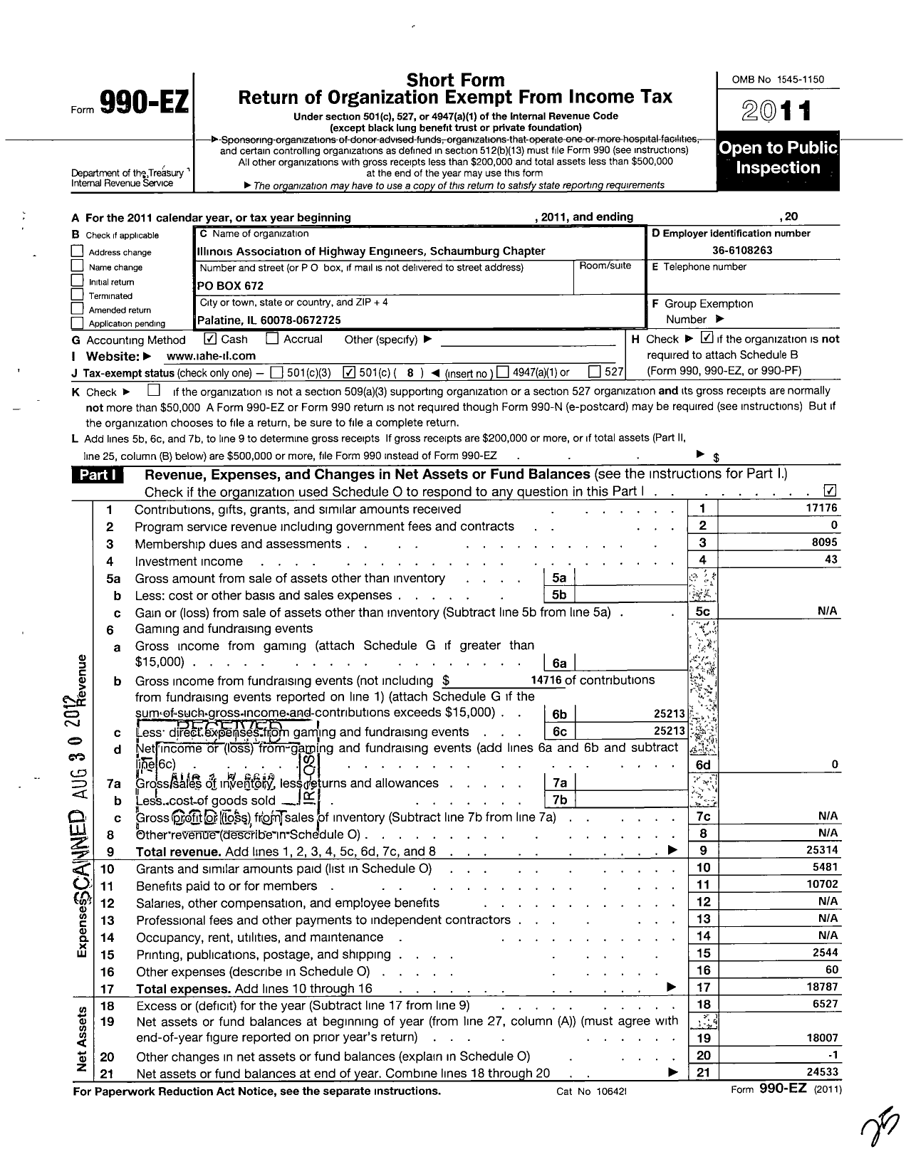 Image of first page of 2011 Form 990EO for Illinois Association of Highway Engineers Schaumburg Chapter