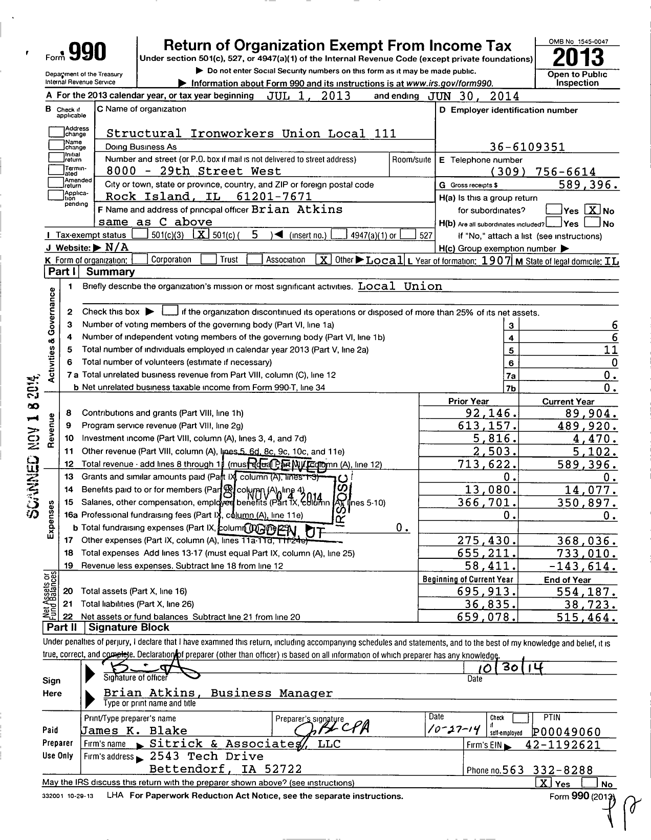 Image of first page of 2013 Form 990O for Structural Ironworkers Union Local