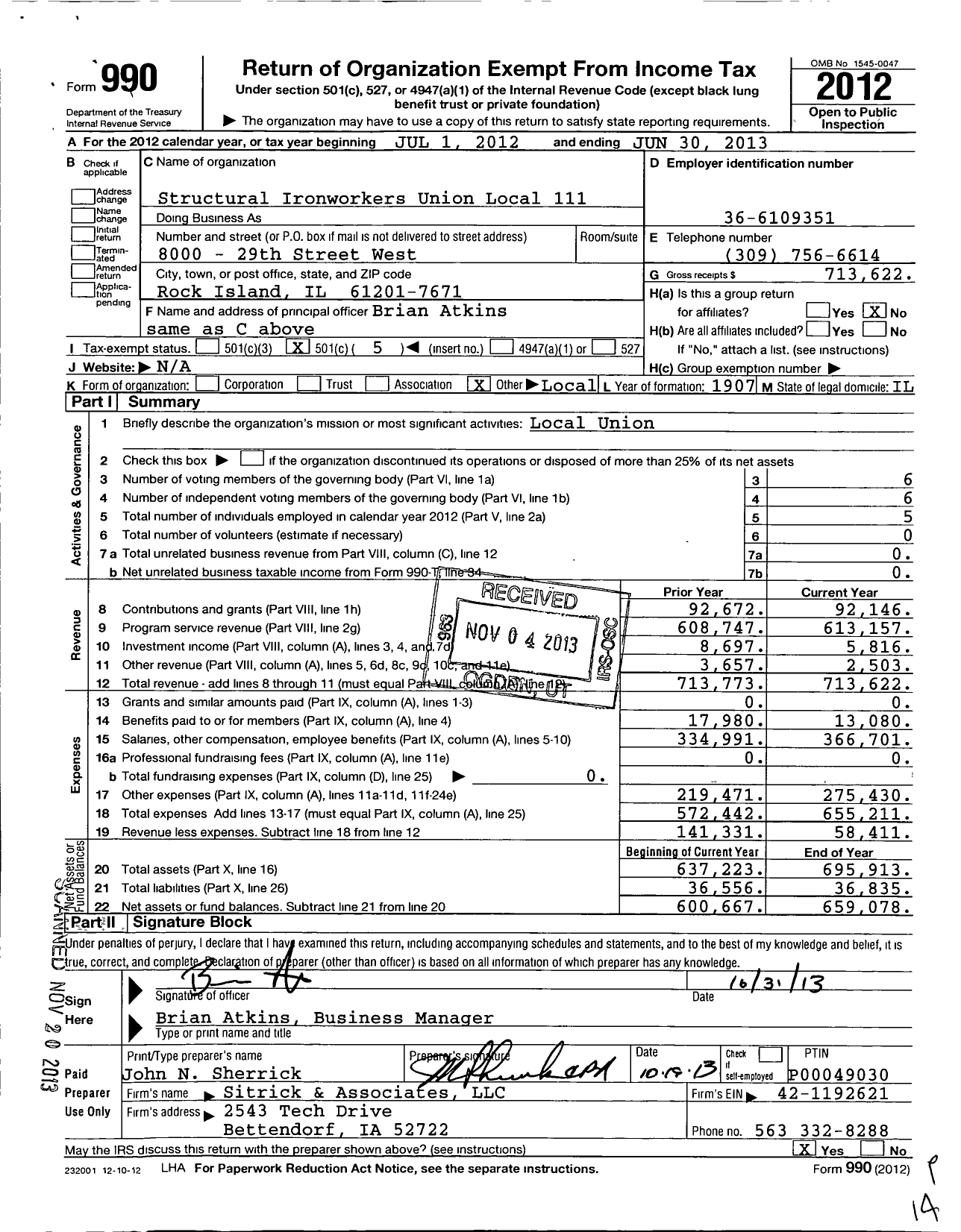 Image of first page of 2012 Form 990O for Structural Ironworkers Union Local